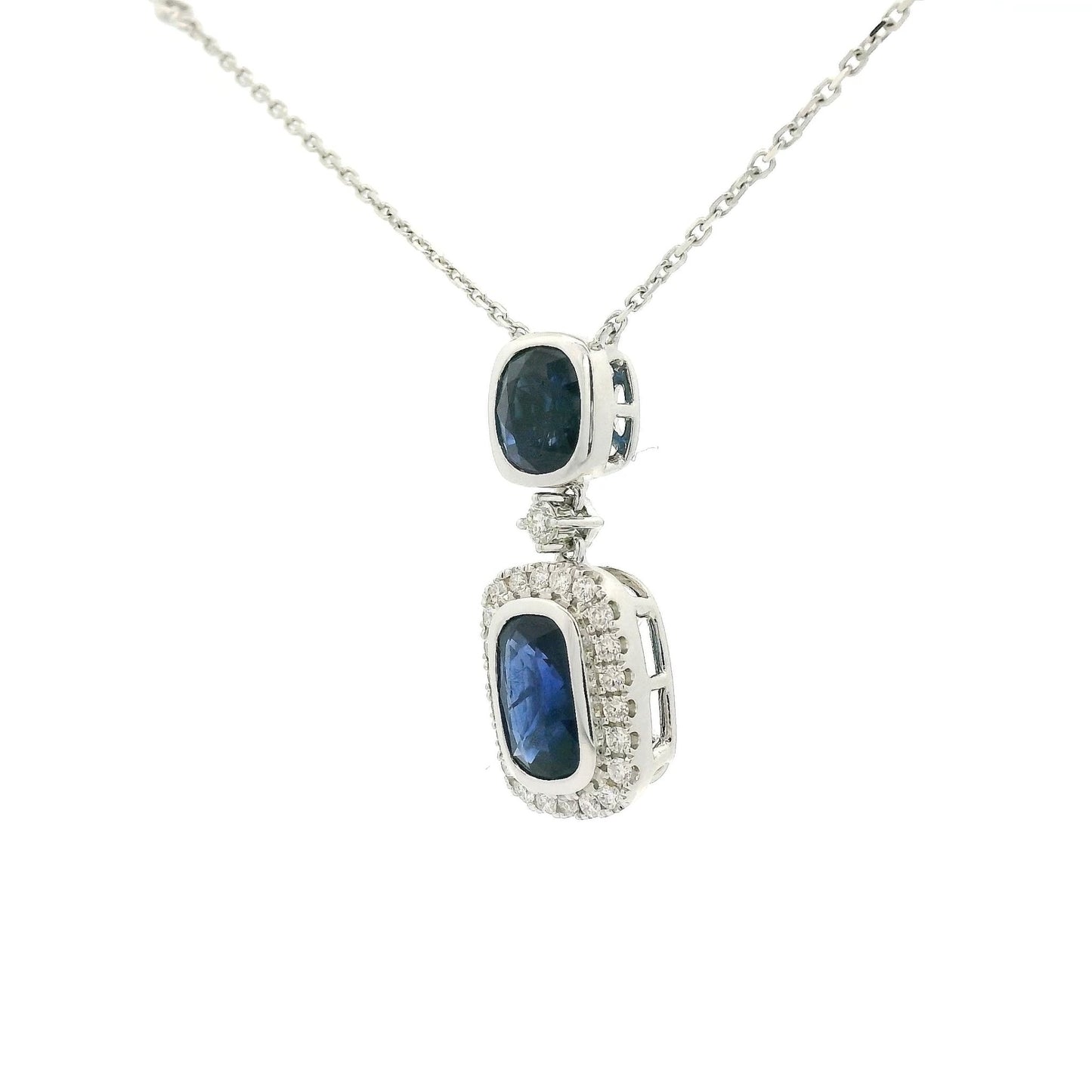 Double Blue Sapphire & Diamond Necklace with Diamond By The Yard Chain - Forever Rox Fine Jewelry