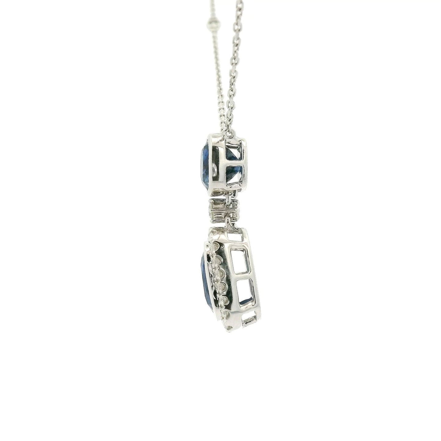 Double Blue Sapphire & Diamond Necklace with Diamond By The Yard Chain - Forever Rox Fine Jewelry