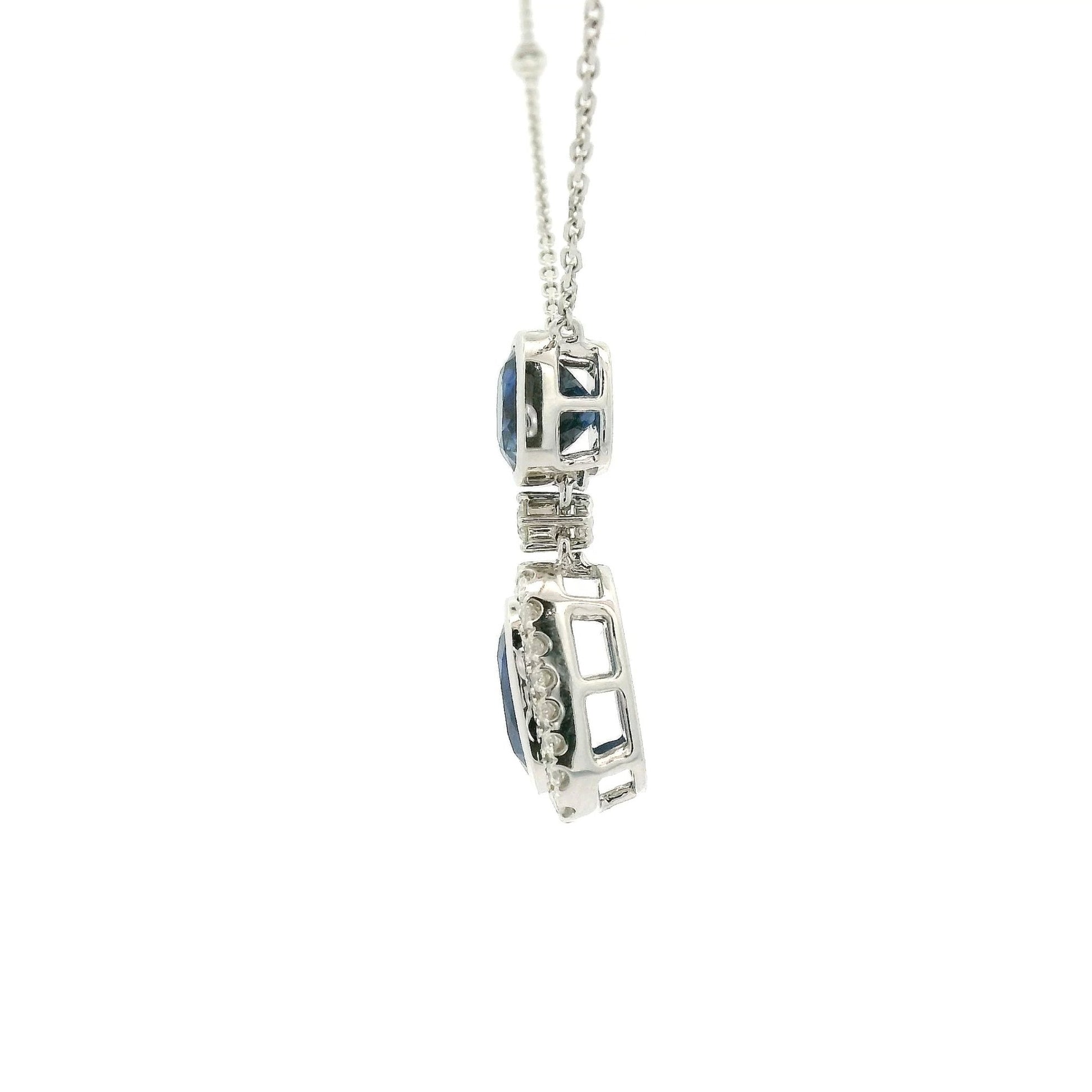 Double Blue Sapphire & Diamond Necklace with Diamond By The Yard Chain - Forever Rox Fine Jewelry