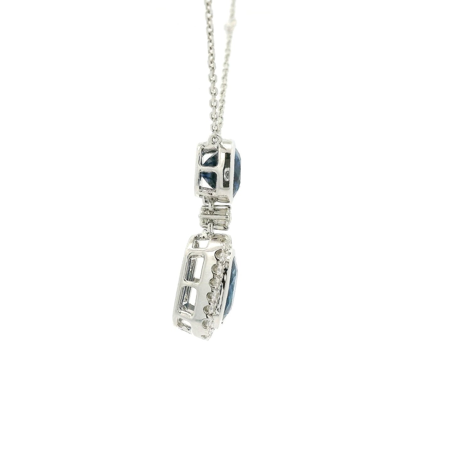 Double Blue Sapphire & Diamond Necklace with Diamond By The Yard Chain - Forever Rox Fine Jewelry