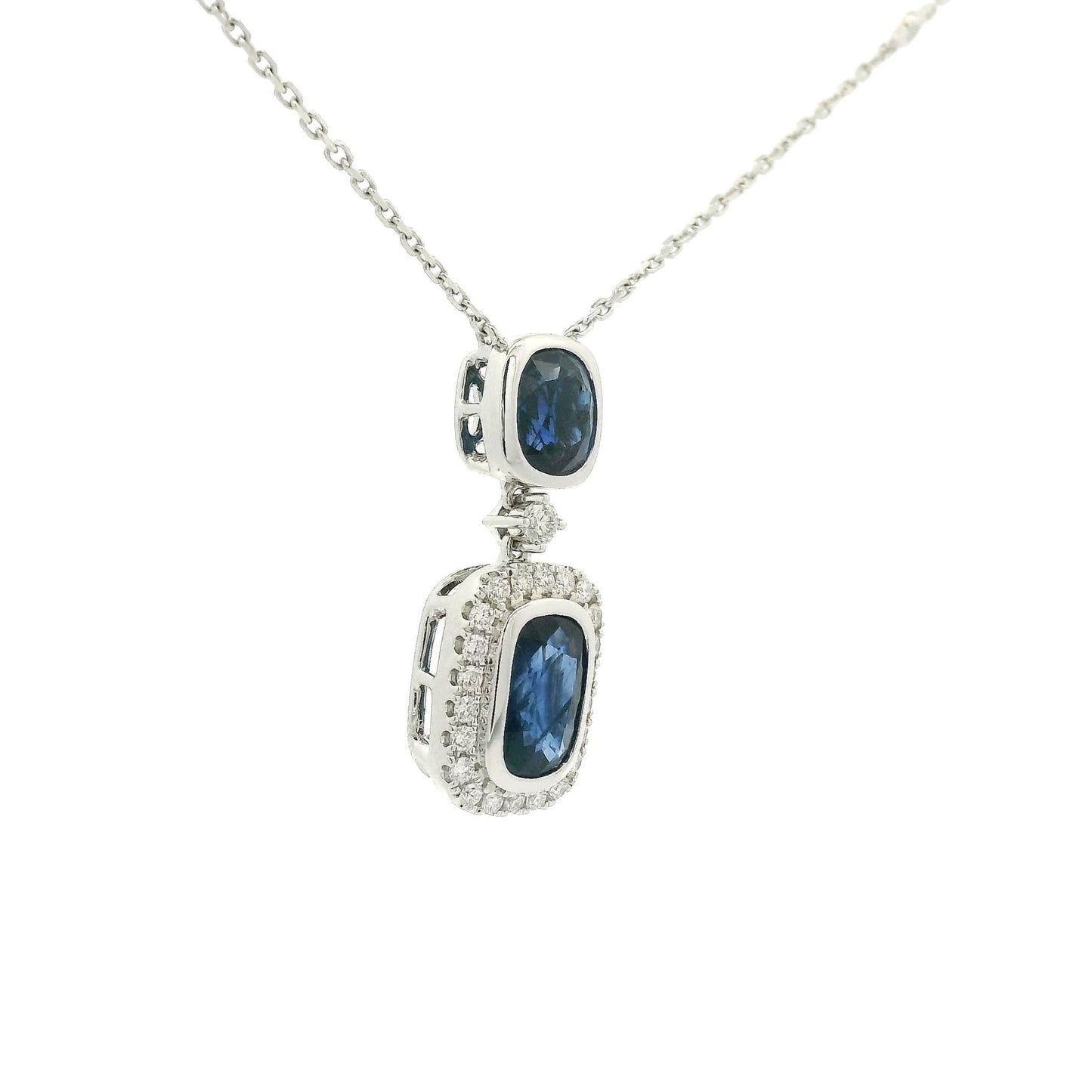 Double Blue Sapphire & Diamond Necklace with Diamond By The Yard Chain - Forever Rox Fine Jewelry