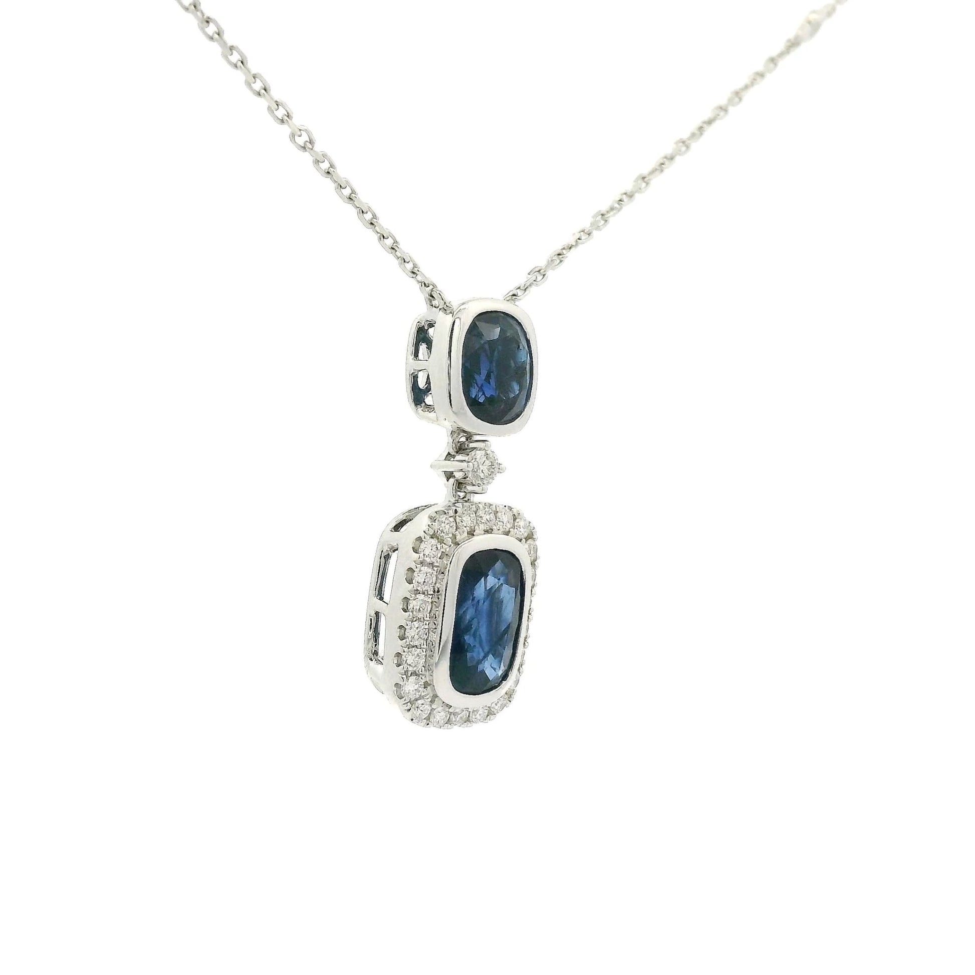 Double Blue Sapphire & Diamond Necklace with Diamond By The Yard Chain - Forever Rox Fine Jewelry