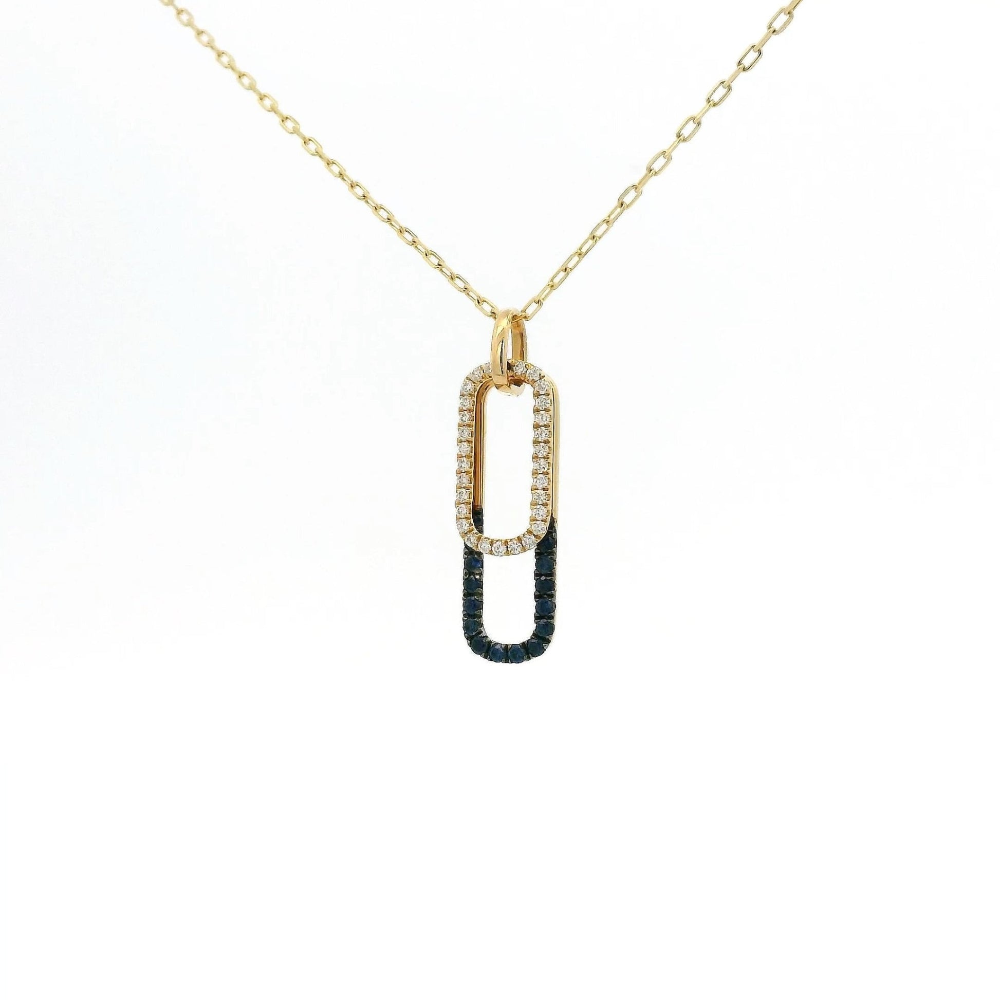 Double Oval Diamond & Blue Sapphire Stacked Pendant - Forever Rox Fine Jewelry