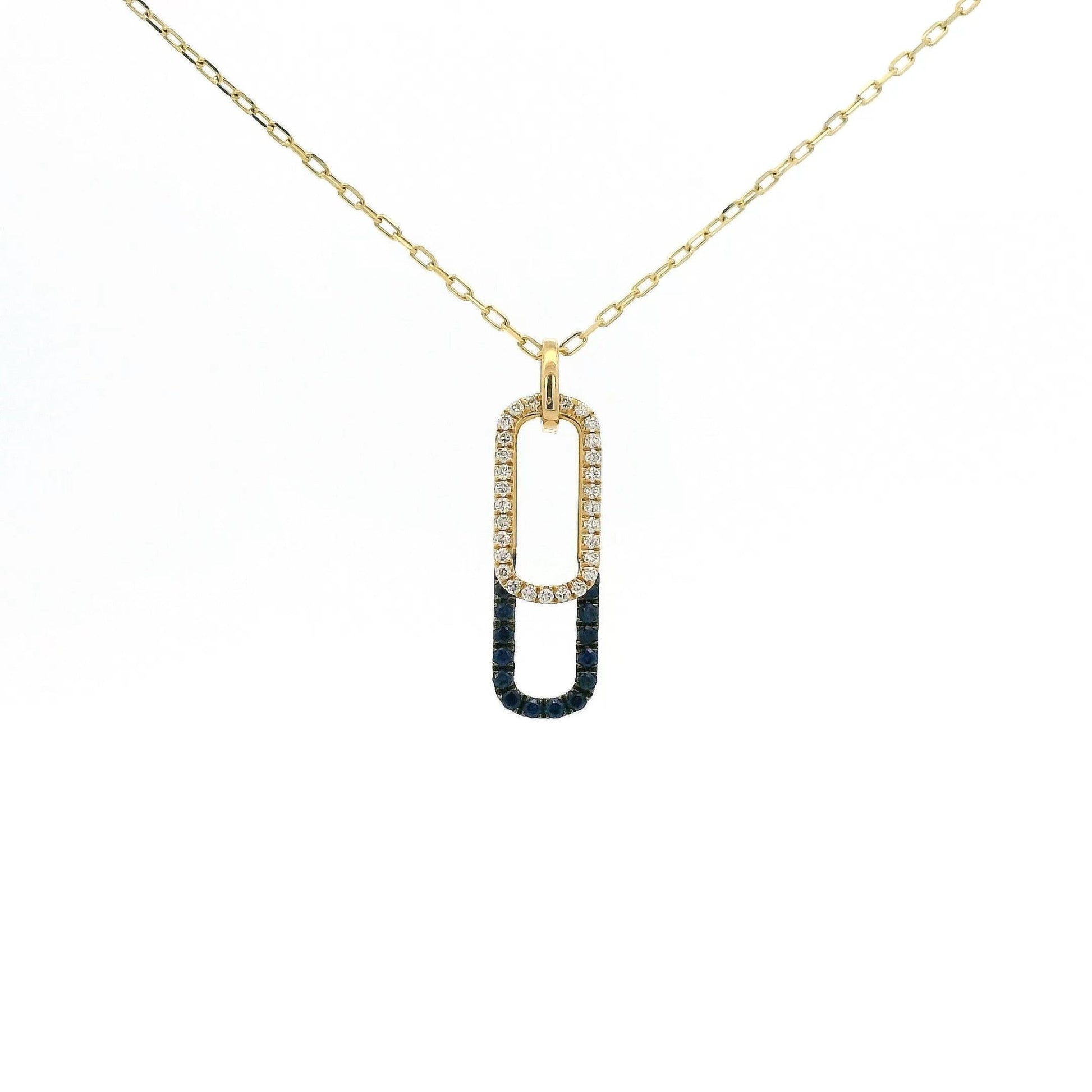Double Oval Diamond & Blue Sapphire Stacked Pendant - Forever Rox Fine Jewelry