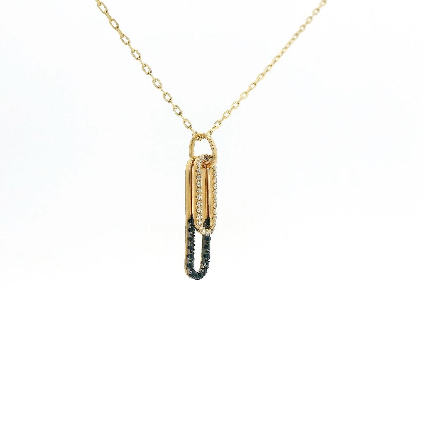Double Oval Diamond & Blue Sapphire Stacked Pendant - Forever Rox Fine Jewelry