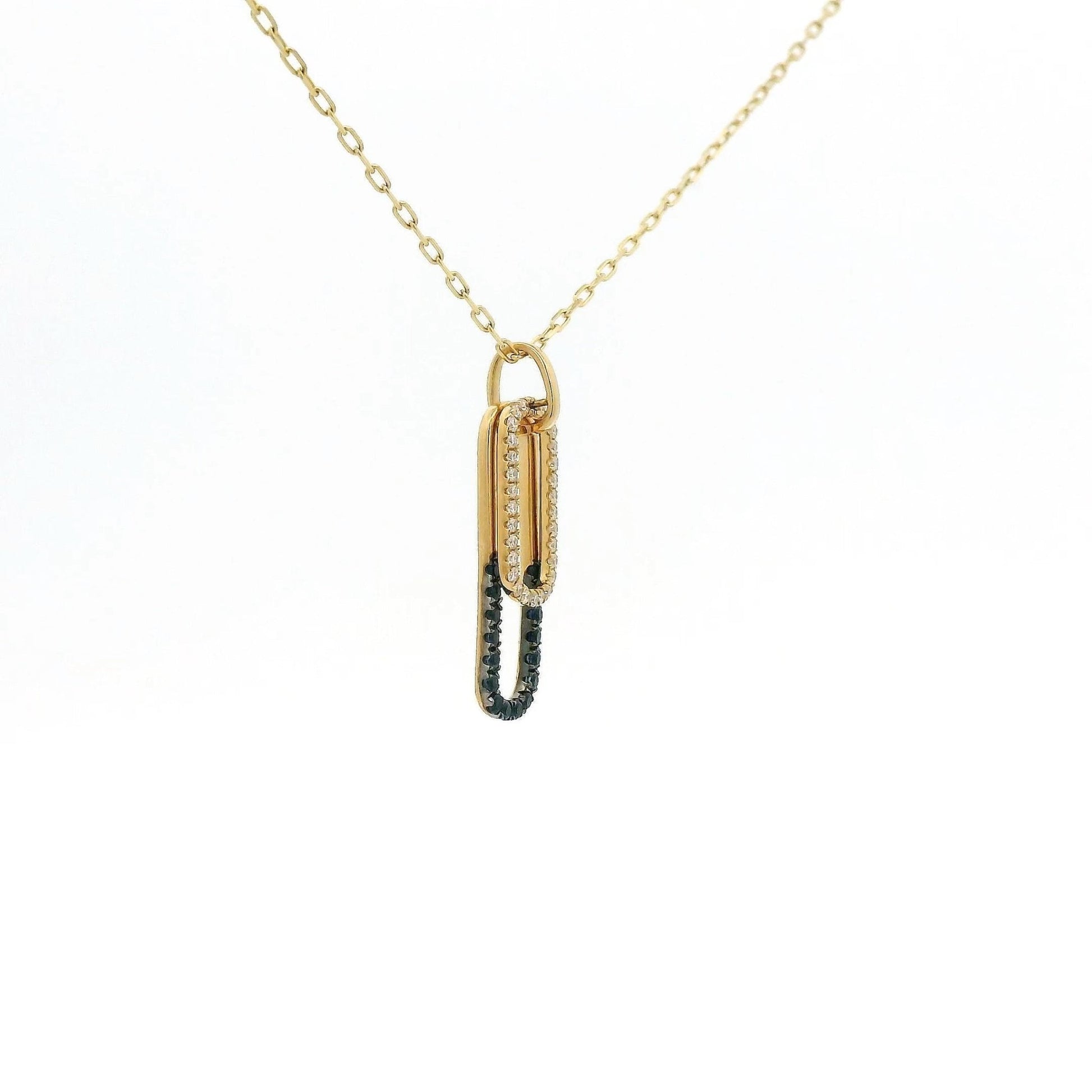 Double Oval Diamond & Blue Sapphire Stacked Pendant - Forever Rox Fine Jewelry