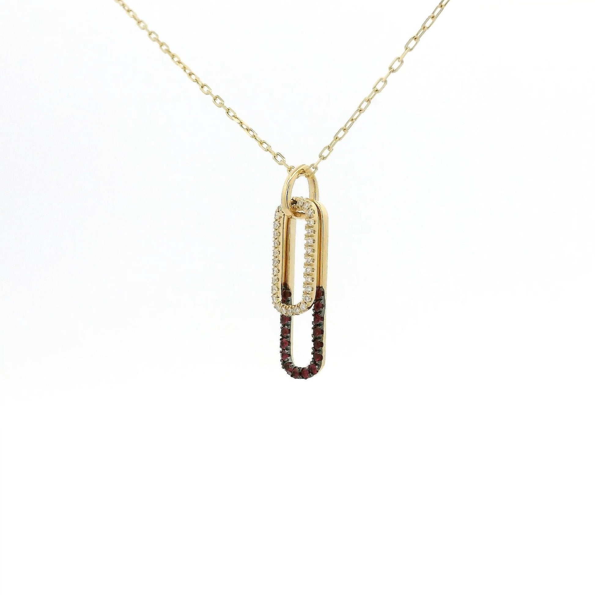 Double Oval Diamond & Ruby Stacked Pendant - Forever Rox Fine Jewelry
