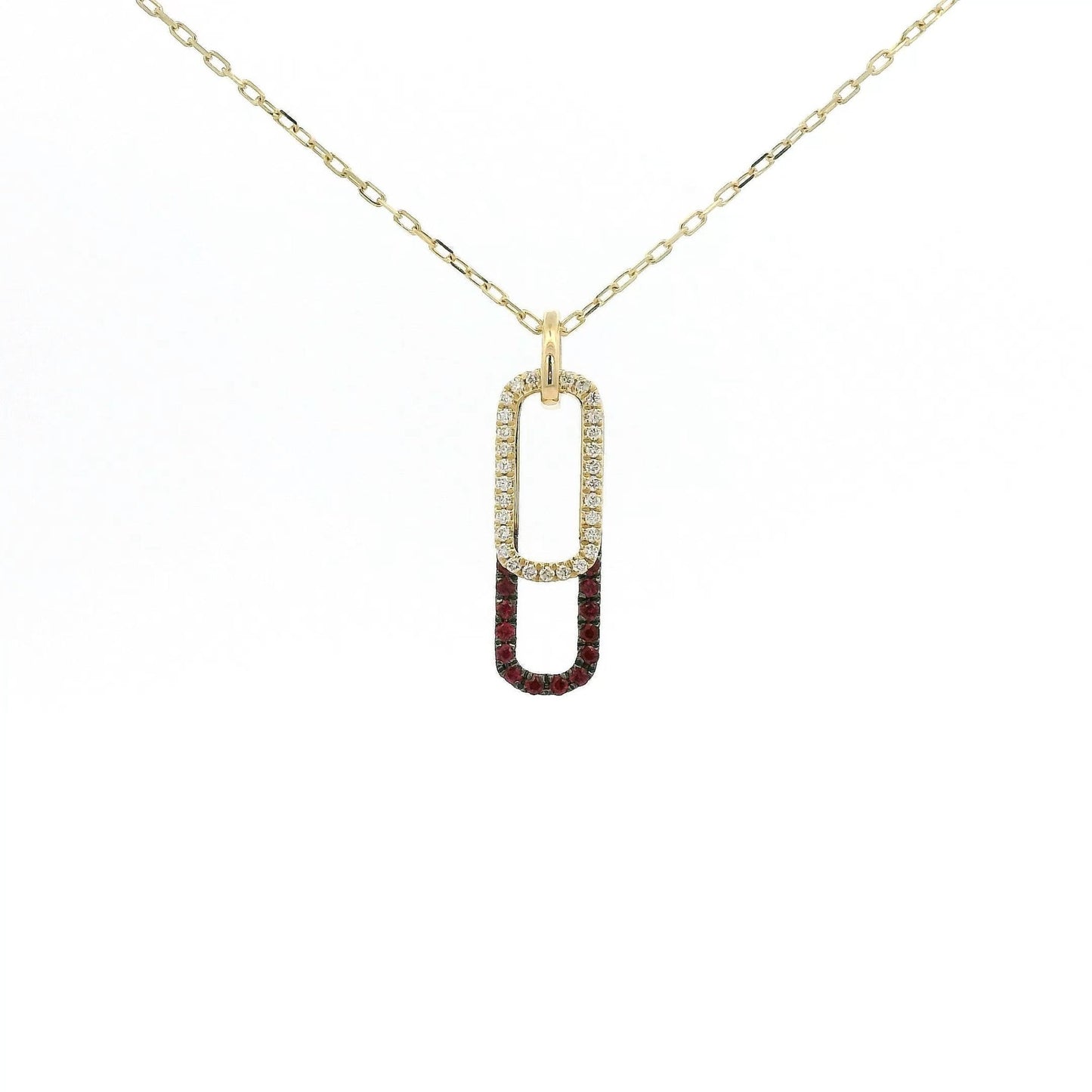 Double Oval Diamond & Ruby Stacked Pendant - Forever Rox Fine Jewelry