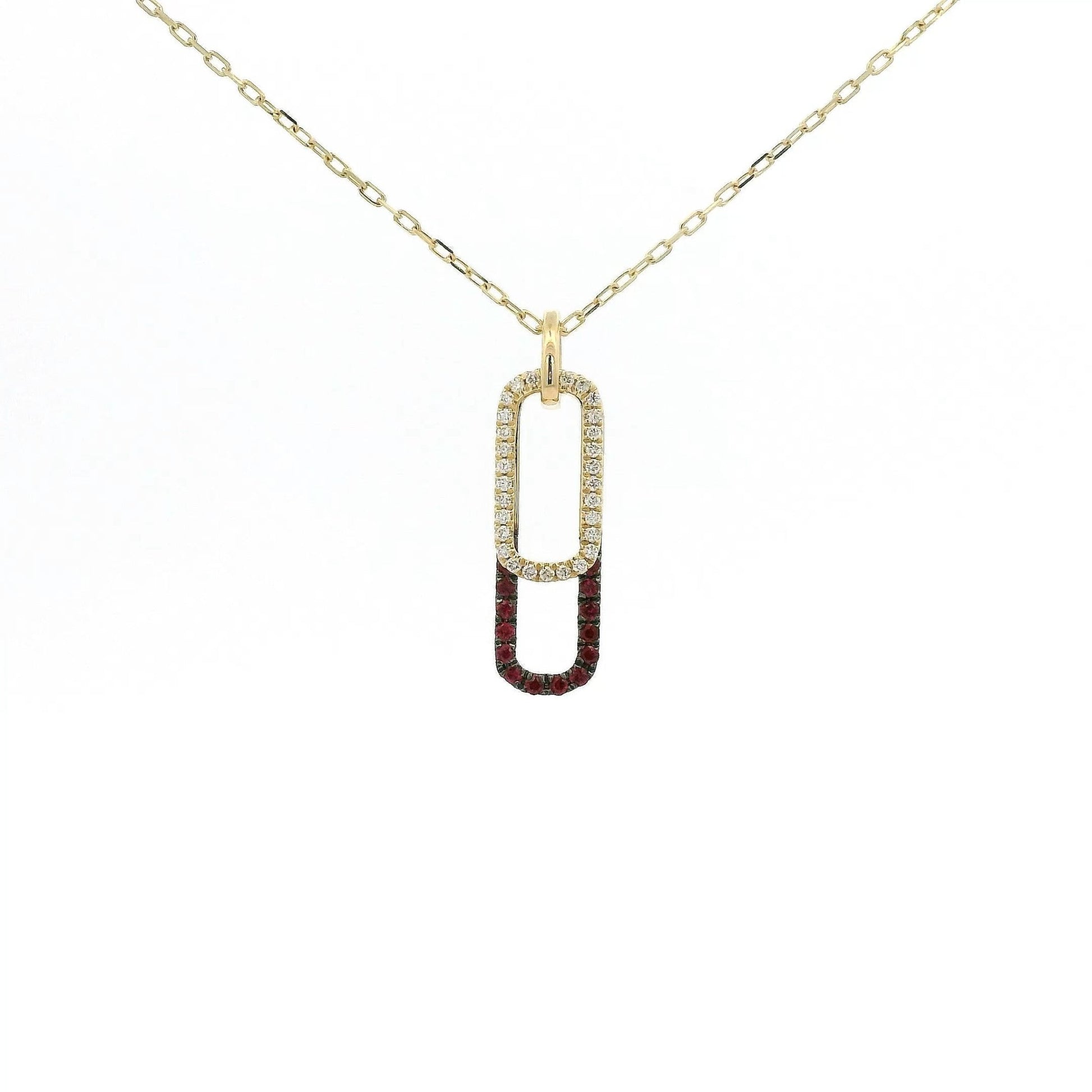 Double Oval Diamond & Ruby Stacked Pendant - Forever Rox Fine Jewelry