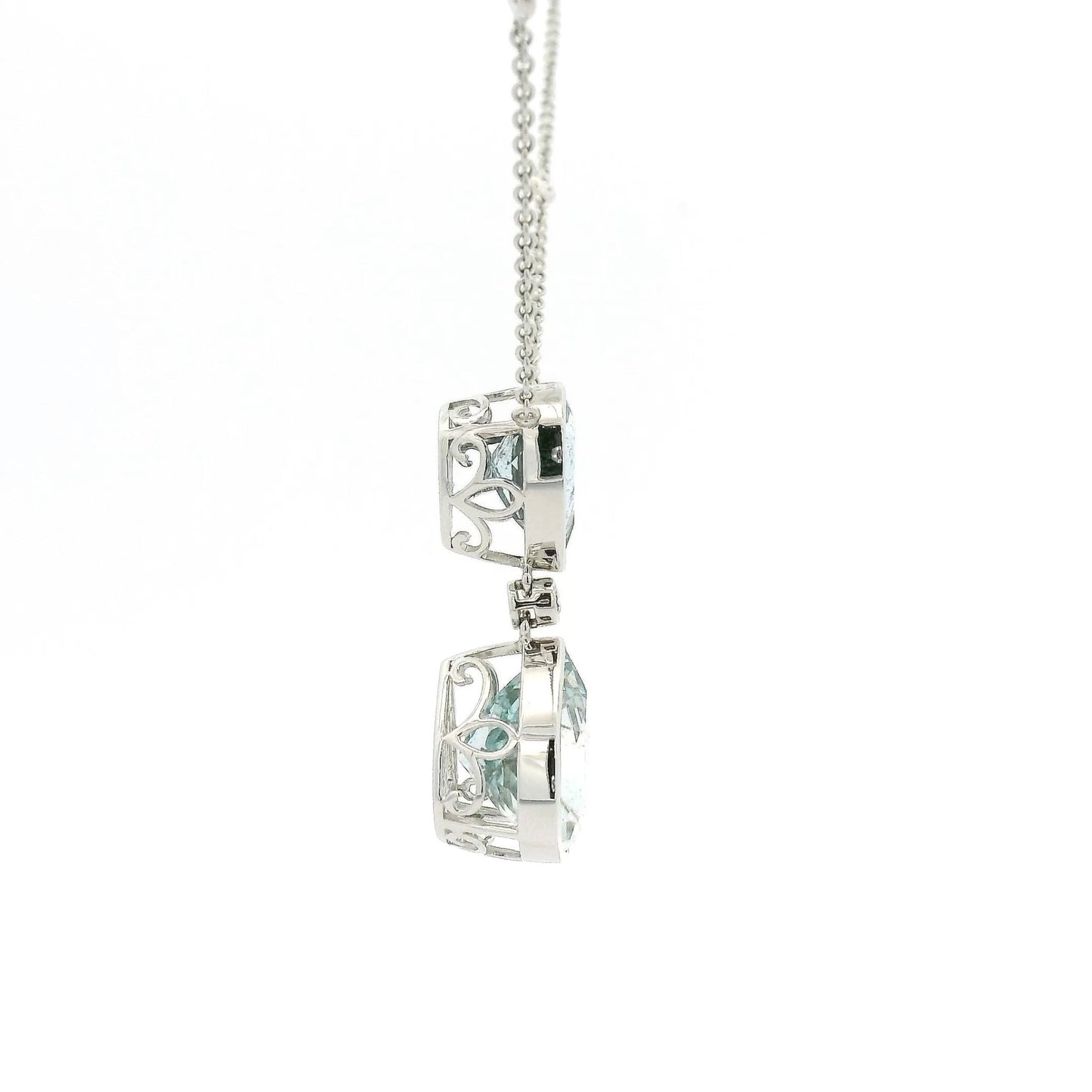 Double Pear Shape Aquamarine & Diamond Pendant - Forever Rox