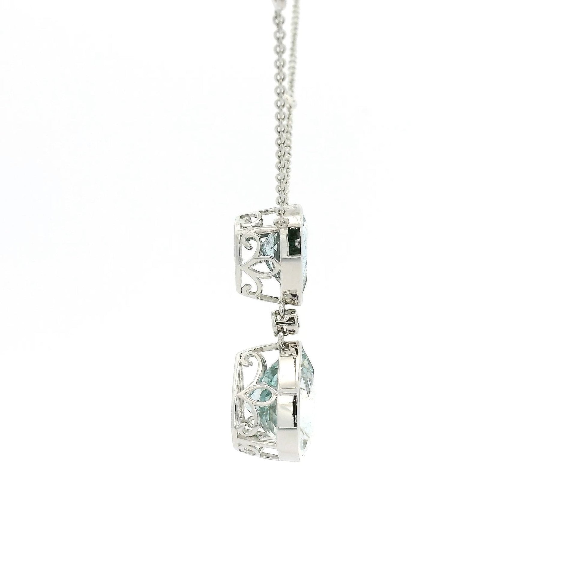 Double Pear Shape Aquamarine & Diamond Pendant - Forever Rox