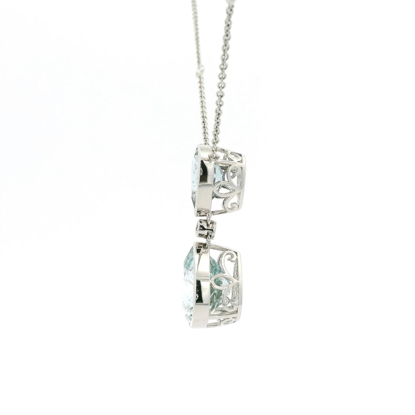 Double Pear Shape Aquamarine & Diamond Pendant - Forever Rox