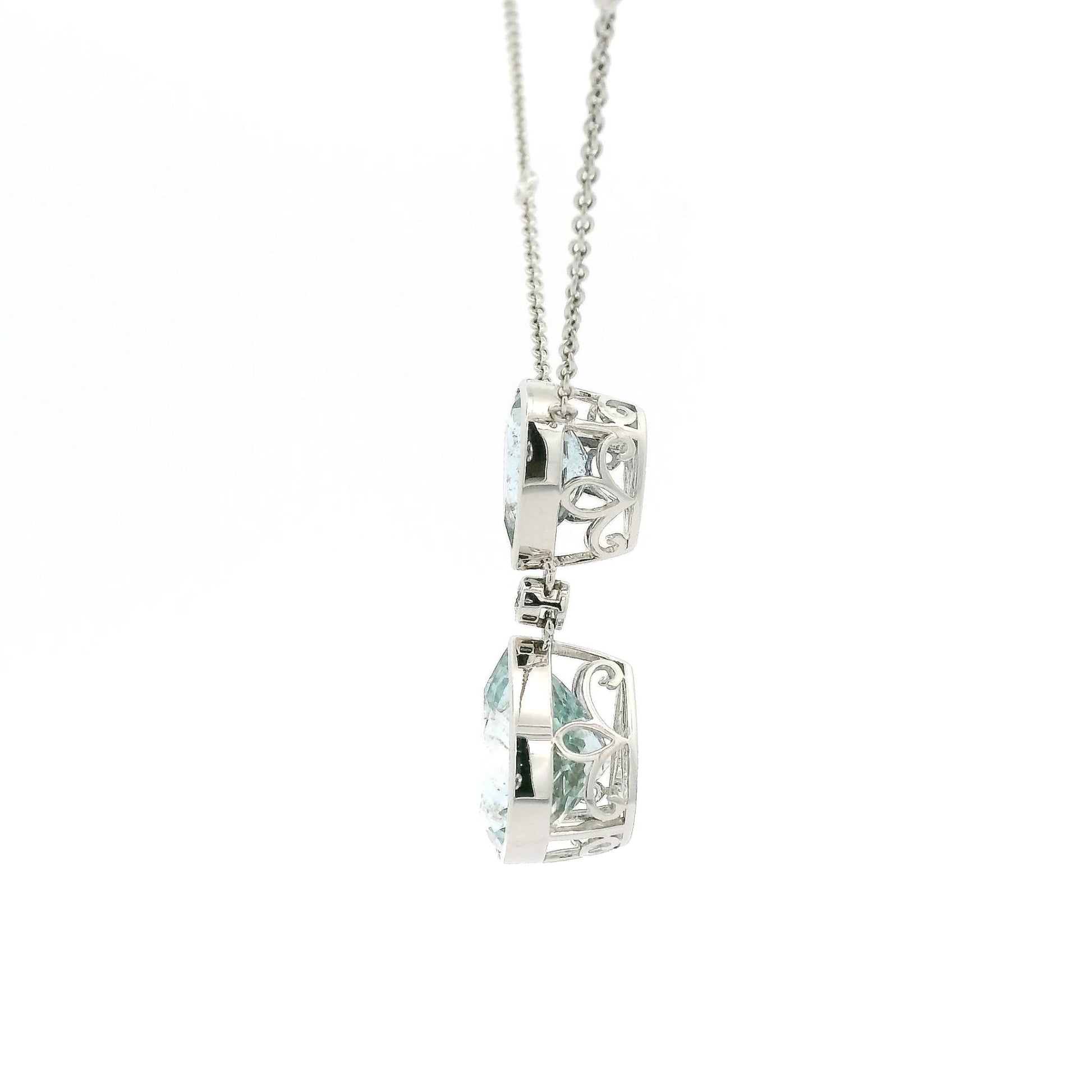 Double Pear Shape Aquamarine & Diamond Pendant - Forever Rox