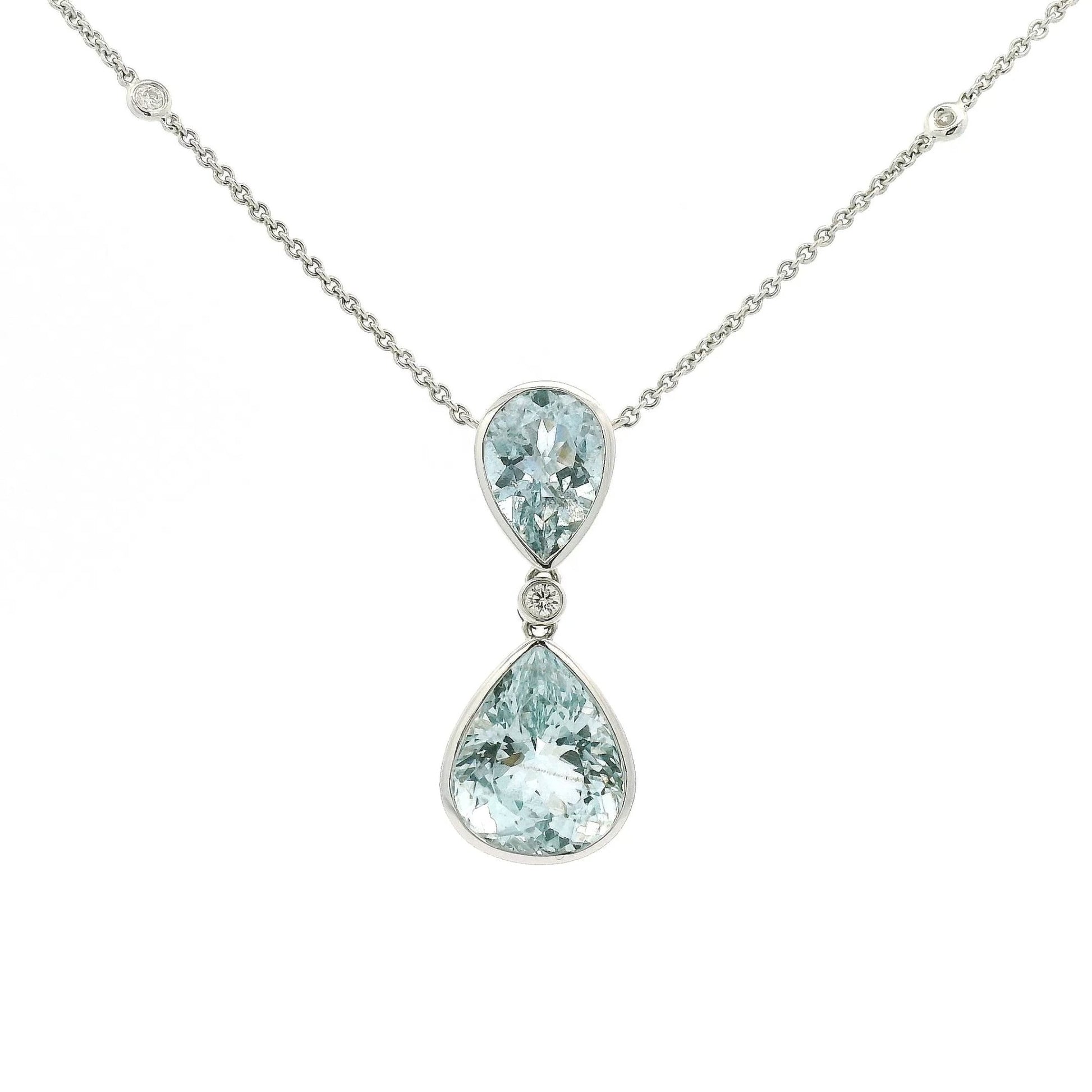 Double Pear Shape Aquamarine & Diamond Pendant - Forever Rox