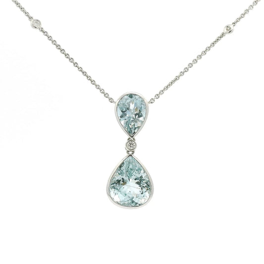 Double Pear Shape Aquamarine & Diamond Pendant - Forever Rox