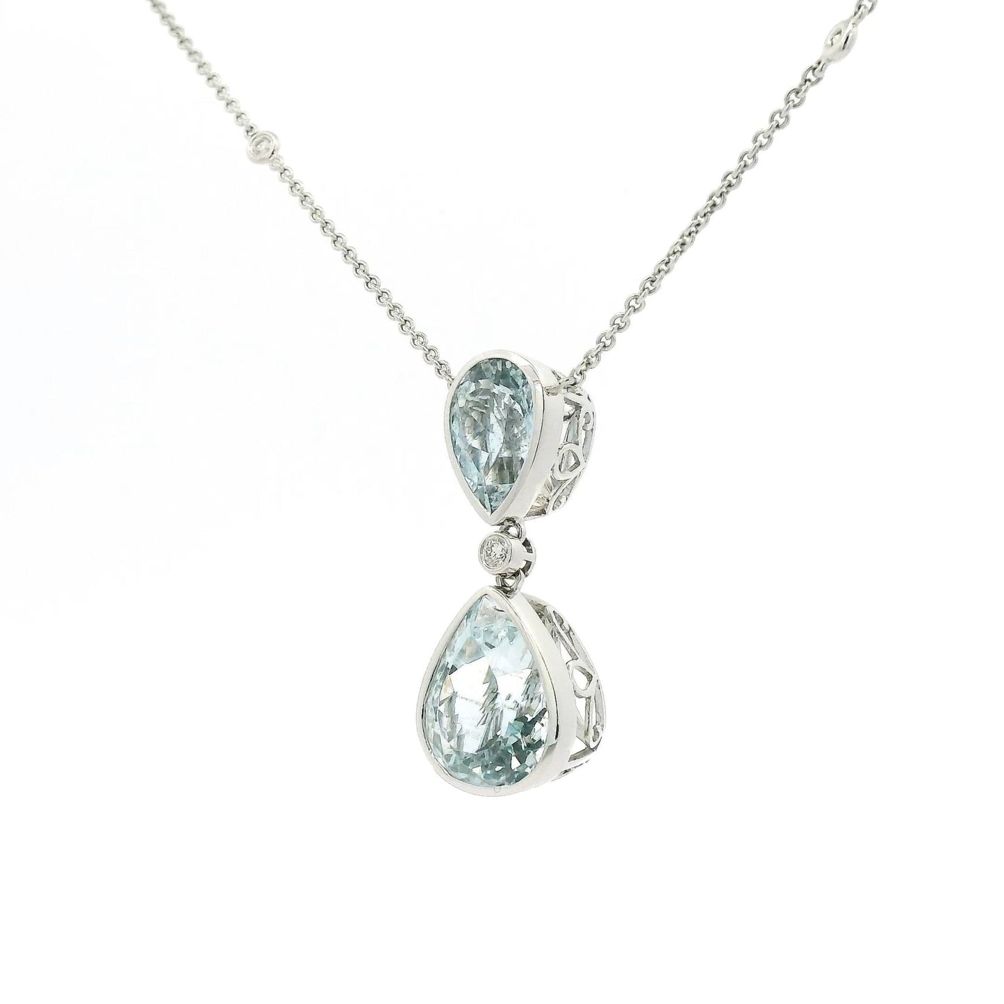 Double Pear Shape Aquamarine & Diamond Pendant - Forever Rox