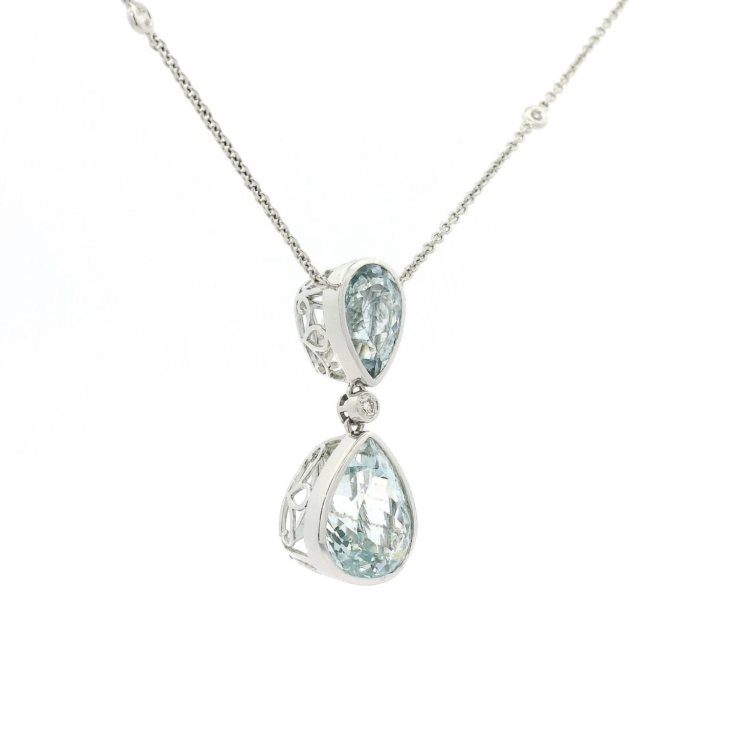 Double Pear Shape Aquamarine & Diamond Pendant - Forever Rox