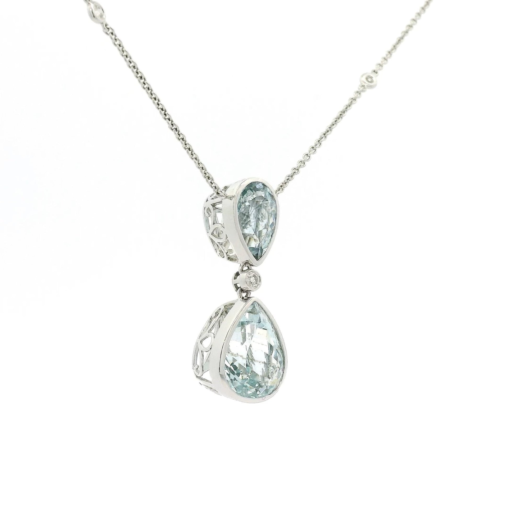 Double Pear Shape Aquamarine & Diamond Pendant - Forever Rox