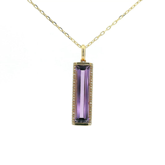 Elongated Emerald Cut Amethyst & Diamond Pendant - Forever Rox Fine Jewelry