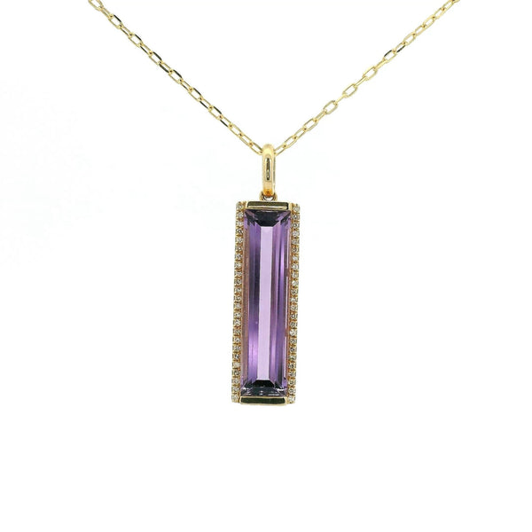 Elongated Emerald Cut Amethyst & Diamond Pendant - Forever Rox Fine Jewelry