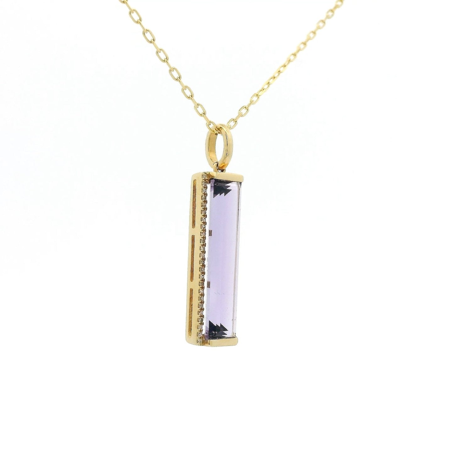 Elongated Emerald Cut Amethyst & Diamond Pendant - Forever Rox Fine Jewelry