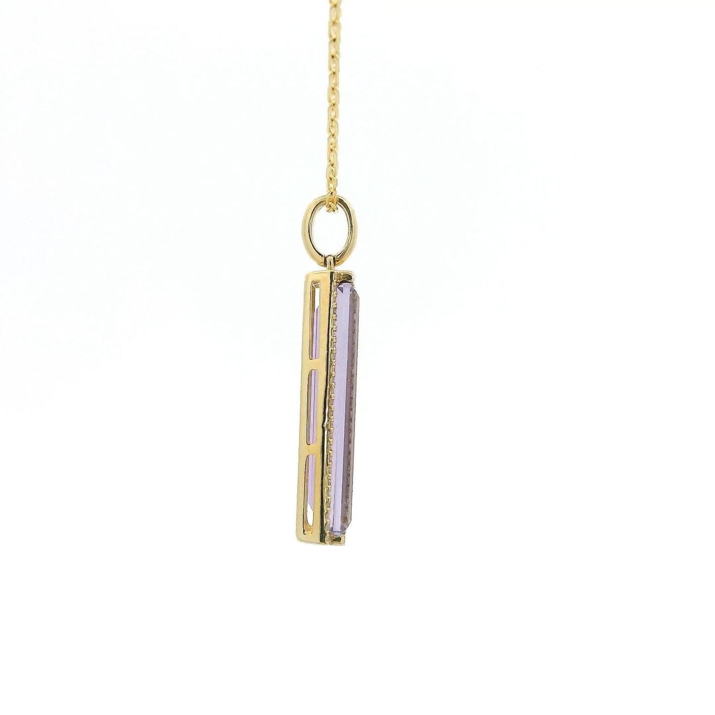 Elongated Emerald Cut Amethyst & Diamond Pendant - Forever Rox Fine Jewelry