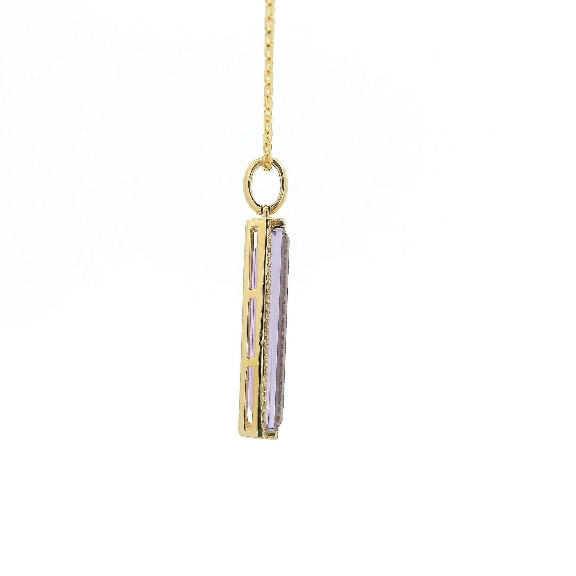 Elongated Emerald Cut Amethyst & Diamond Pendant - Forever Rox Fine Jewelry