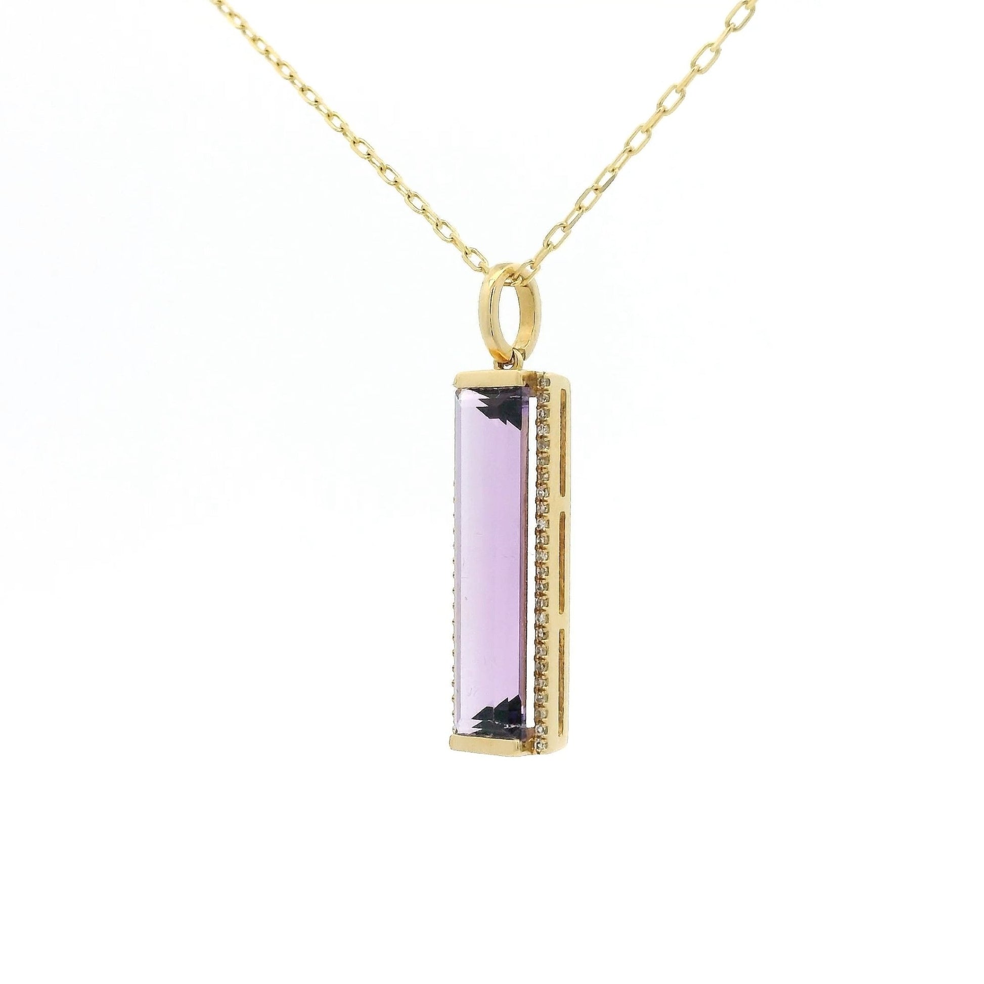 Elongated Emerald Cut Amethyst & Diamond Pendant - Forever Rox Fine Jewelry