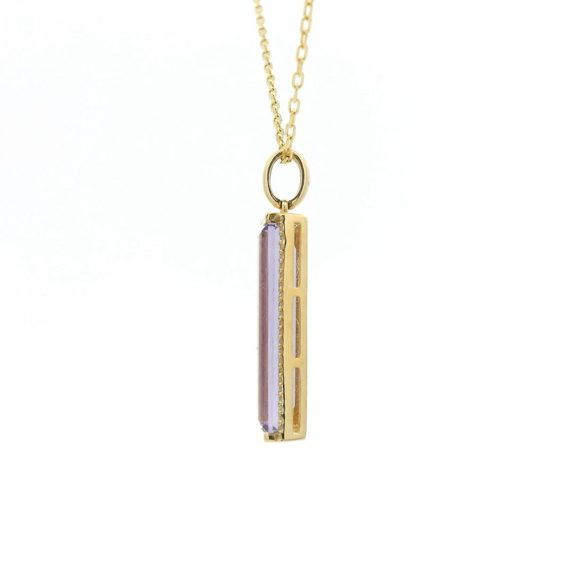 Elongated Emerald Cut Amethyst & Diamond Pendant - Forever Rox Fine Jewelry