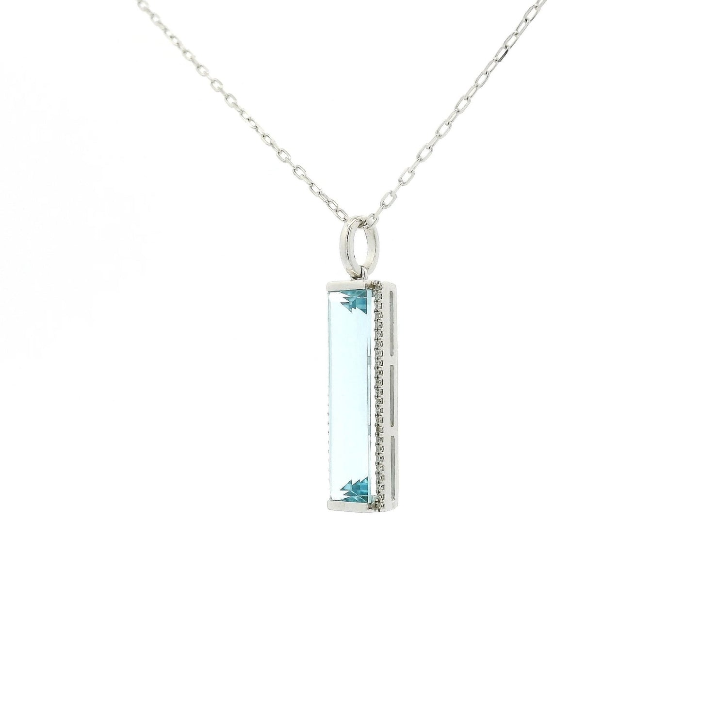 Elongated Emerald Cut Blue Topaz & Diamond Pendant - Forever Rox Fine Jewelry