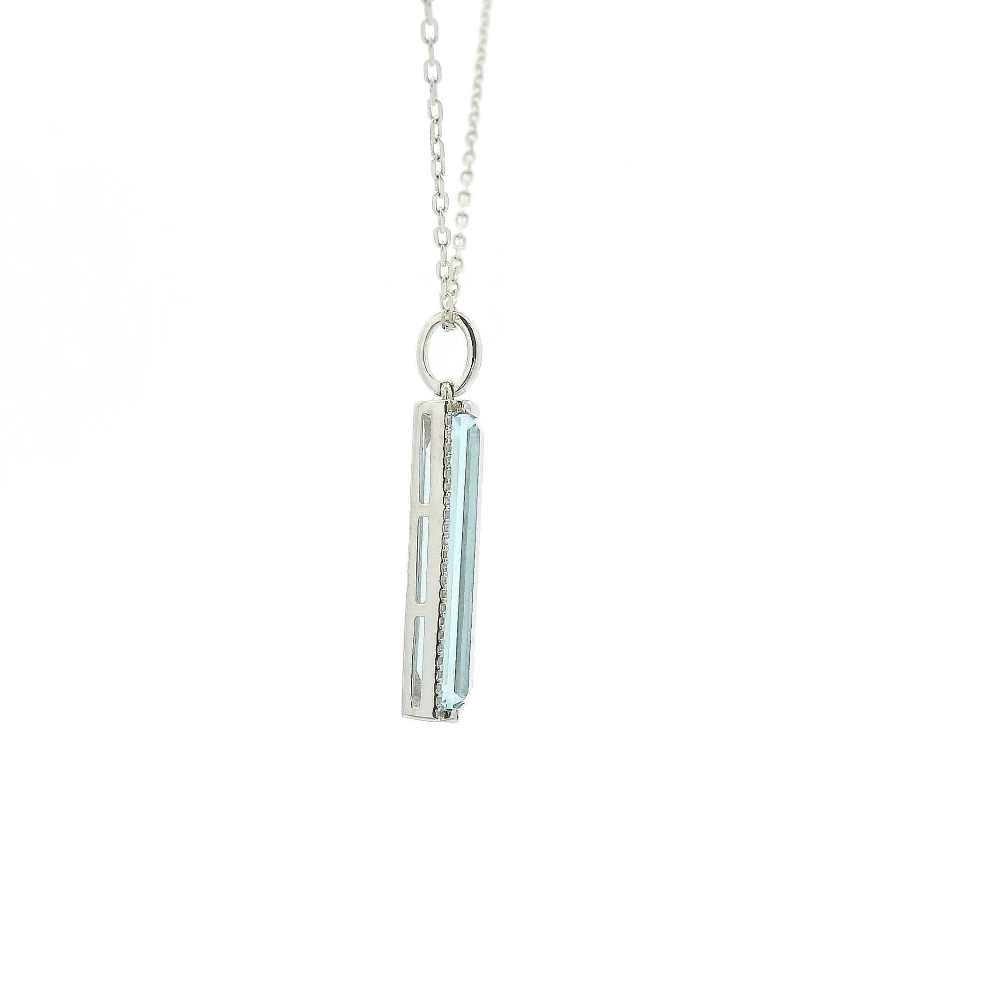 Elongated Emerald Cut Blue Topaz & Diamond Pendant - Forever Rox Fine Jewelry