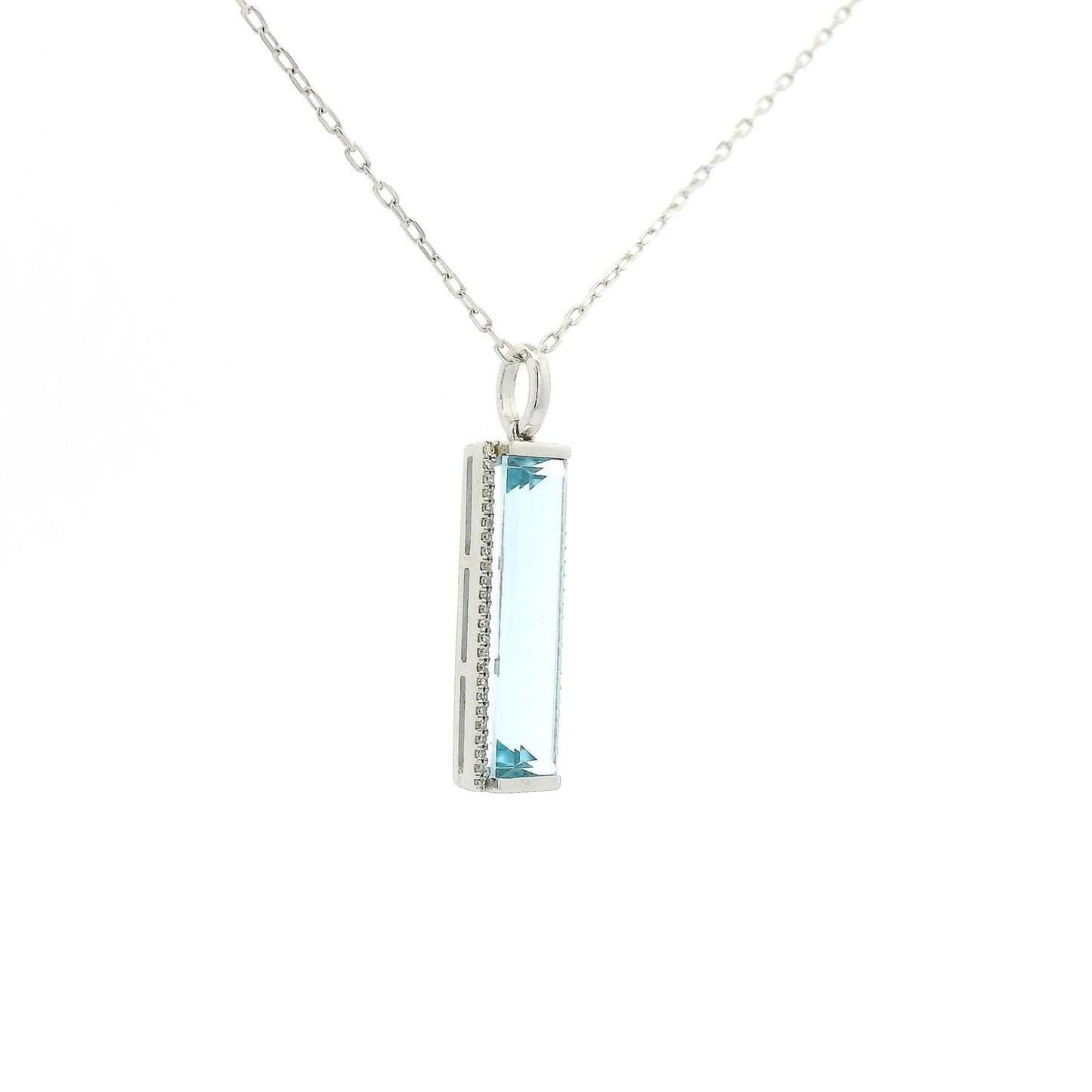 Elongated Emerald Cut Blue Topaz & Diamond Pendant - Forever Rox Fine Jewelry