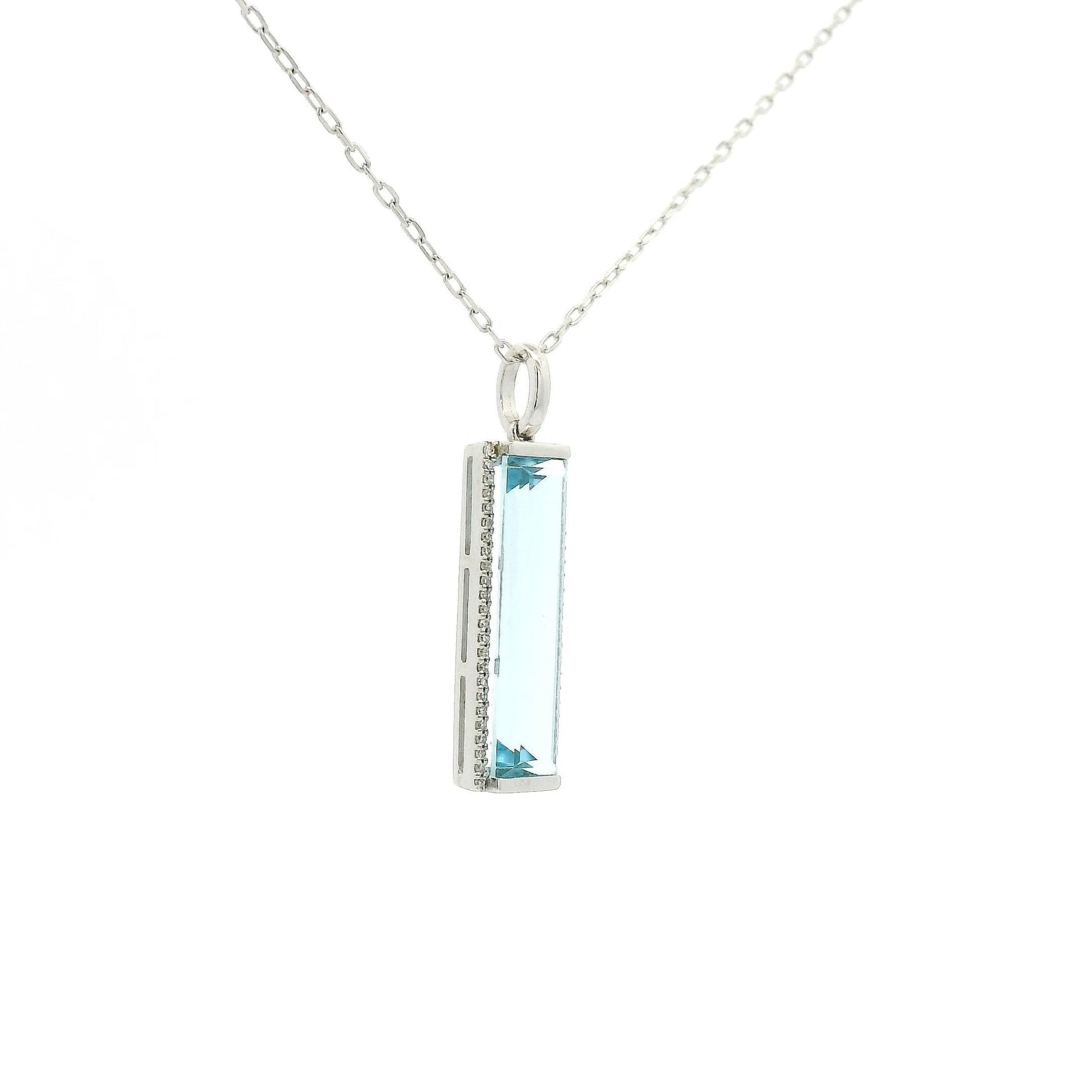 Elongated Emerald Cut Blue Topaz & Diamond Pendant - Forever Rox Fine Jewelry