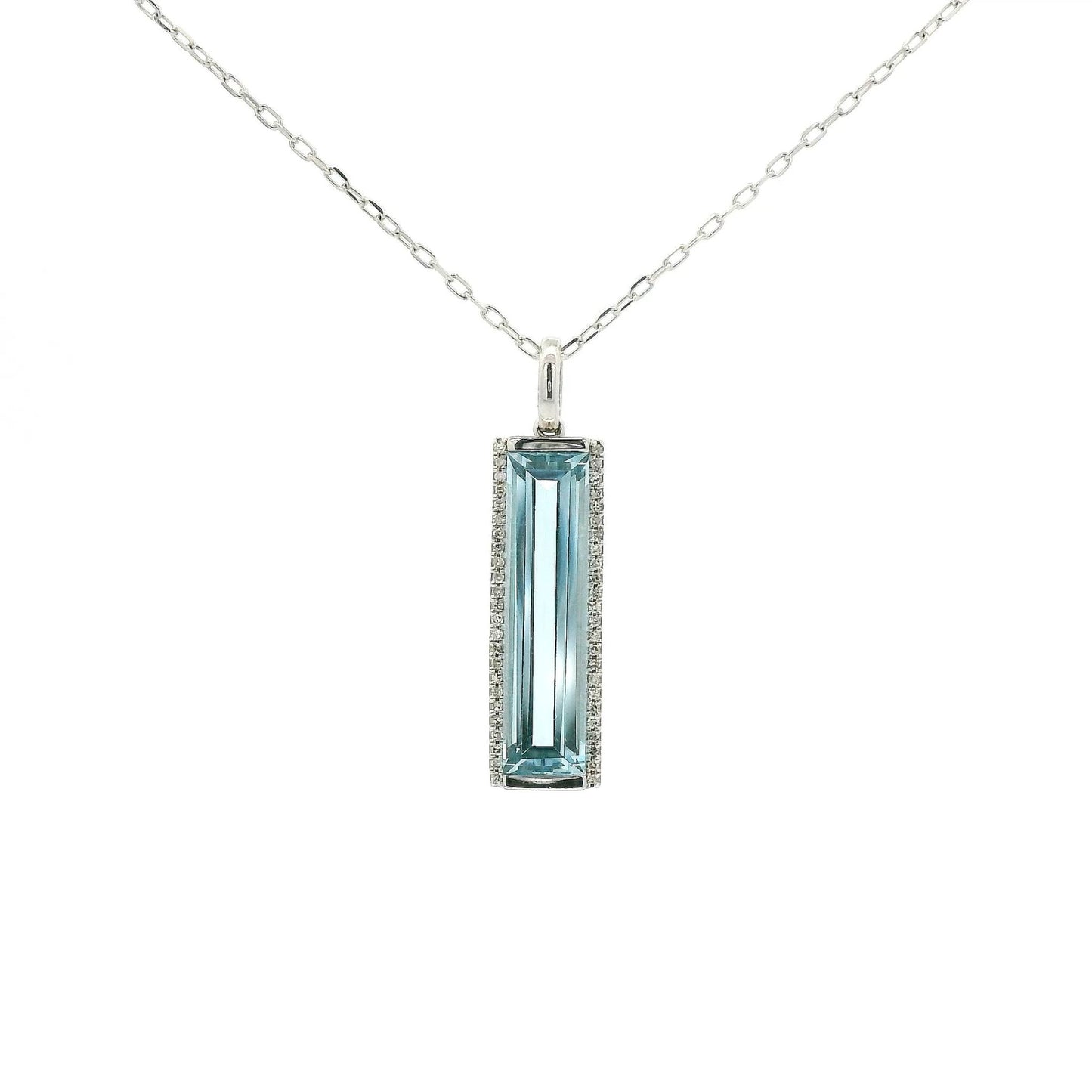 Elongated Emerald Cut Blue Topaz & Diamond Pendant - Forever Rox Fine Jewelry