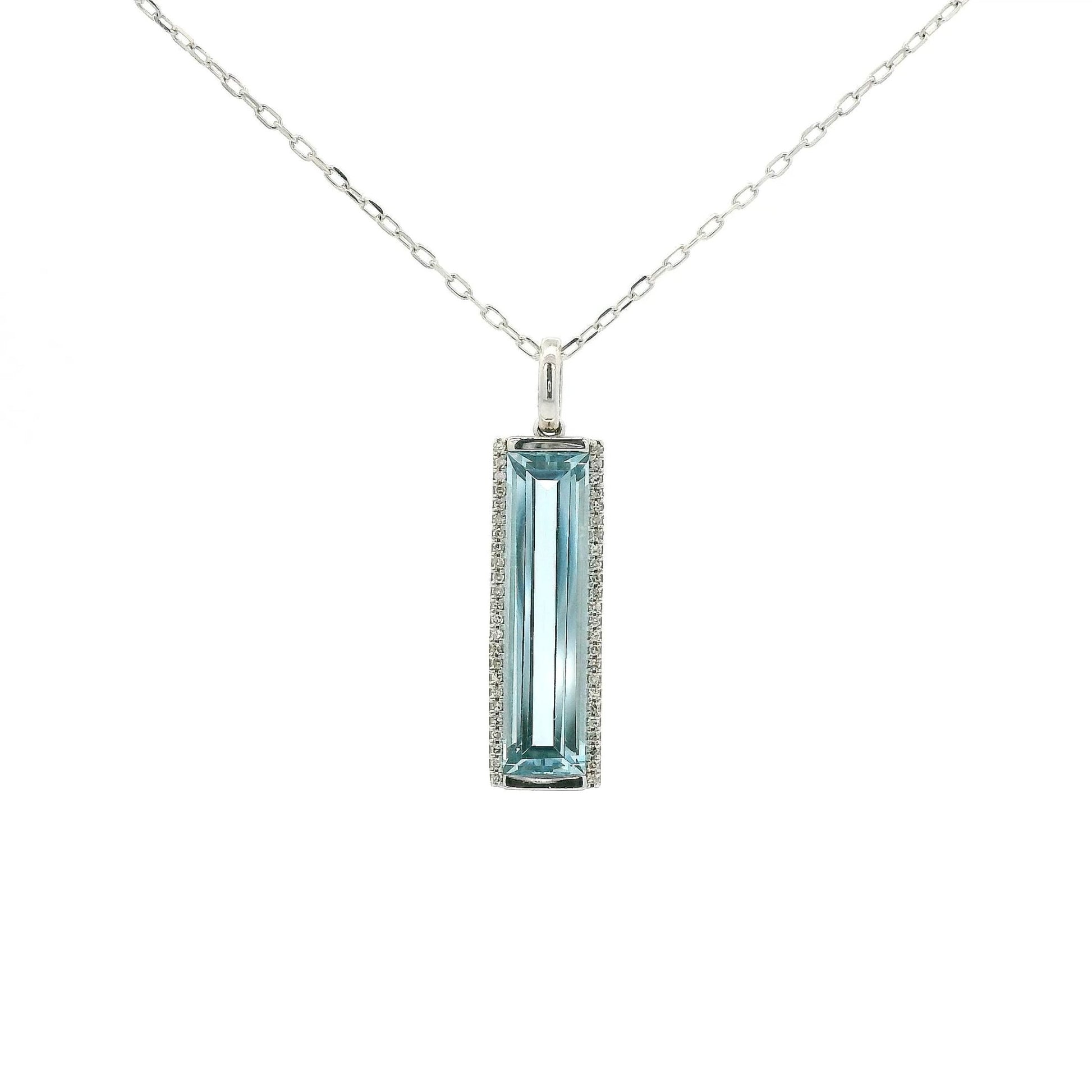 Elongated Emerald Cut Blue Topaz & Diamond Pendant - Forever Rox Fine Jewelry