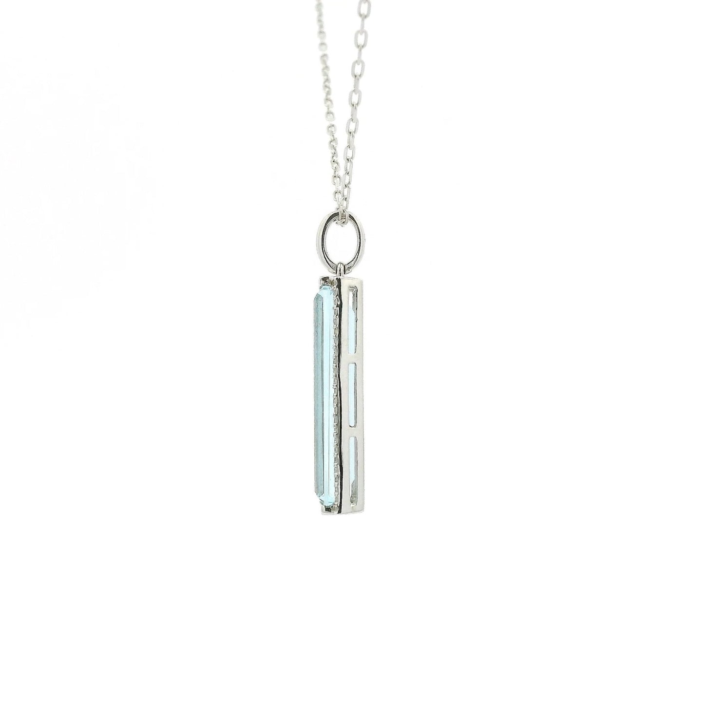 Elongated Emerald Cut Blue Topaz & Diamond Pendant - Forever Rox Fine Jewelry