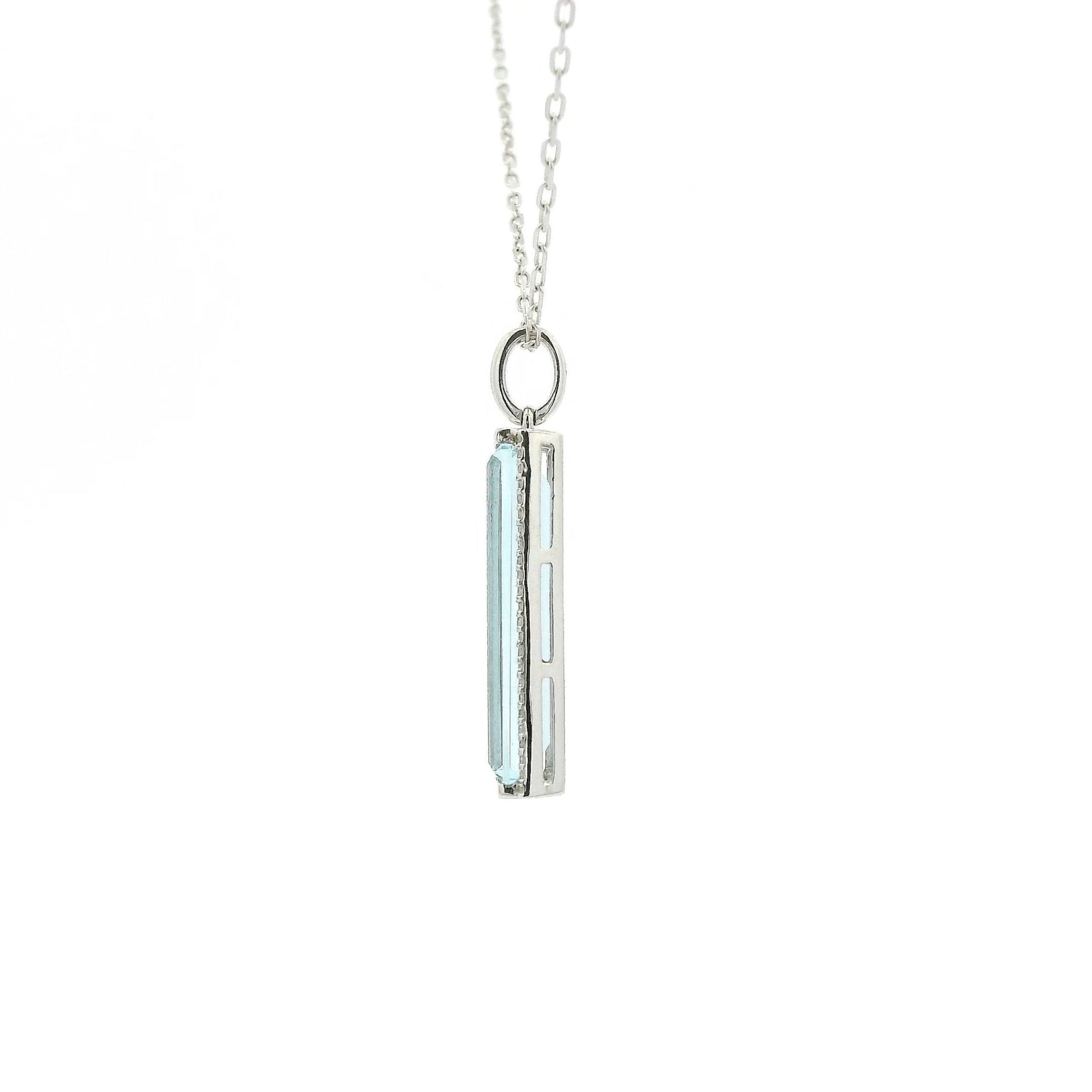 Elongated Emerald Cut Blue Topaz & Diamond Pendant - Forever Rox Fine Jewelry