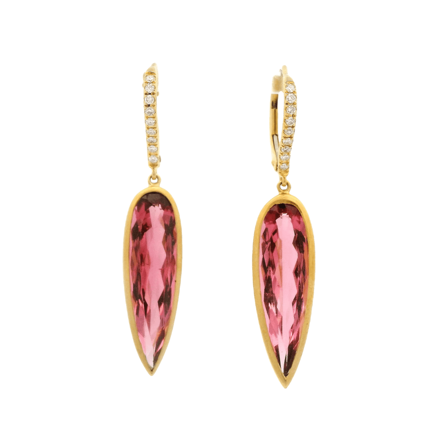 Elongated Pear Shape Pink Tourmaline & Diamond Dangles - Forever Rox