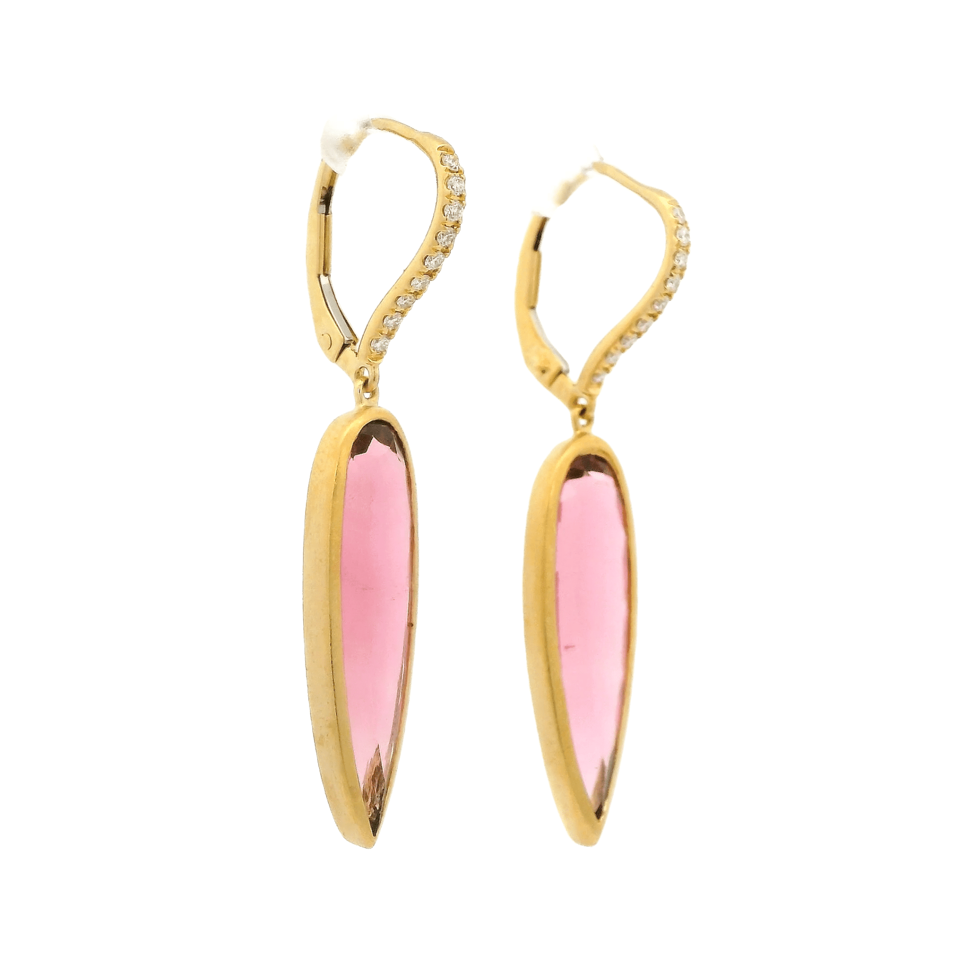 Elongated Pear Shape Pink Tourmaline & Diamond Dangles - Forever Rox