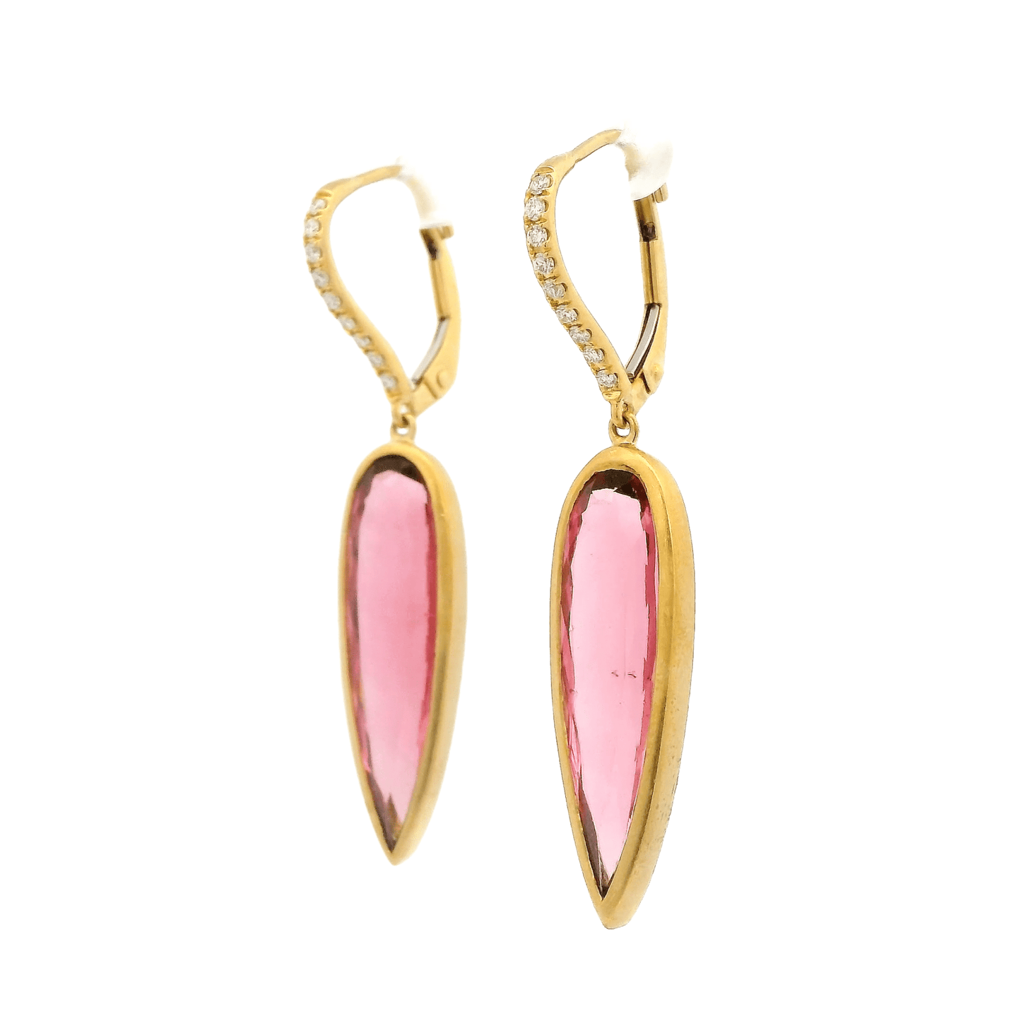 Elongated Pear Shape Pink Tourmaline & Diamond Dangles - Forever Rox