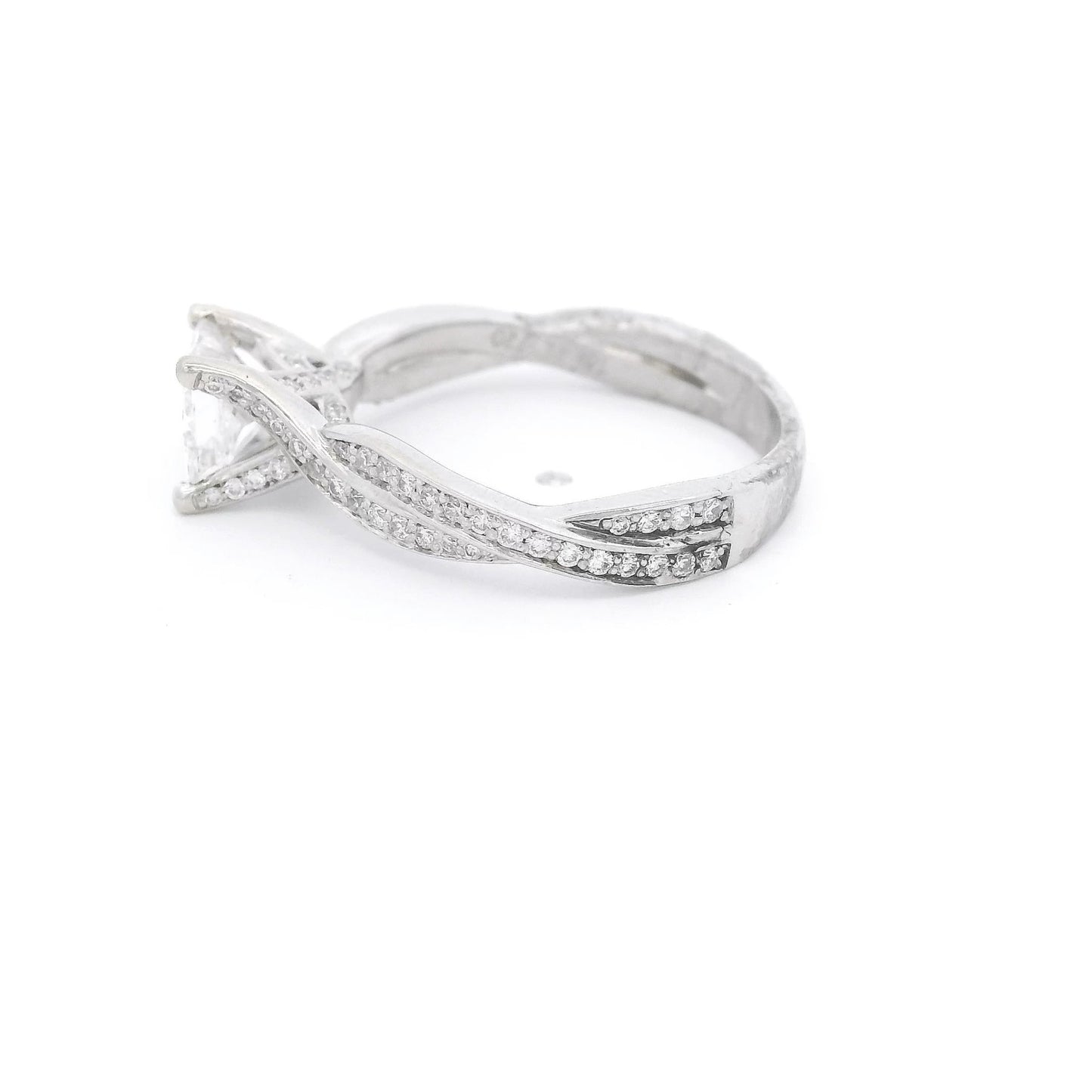 Elongated Princess Cut Diamond Bridal Ring With Diamonds Down Crossover Shank - Forever Rox