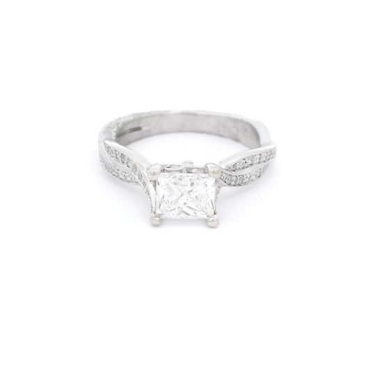 Elongated Princess Cut Diamond Bridal Ring With Diamonds Down Crossover Shank - Forever Rox