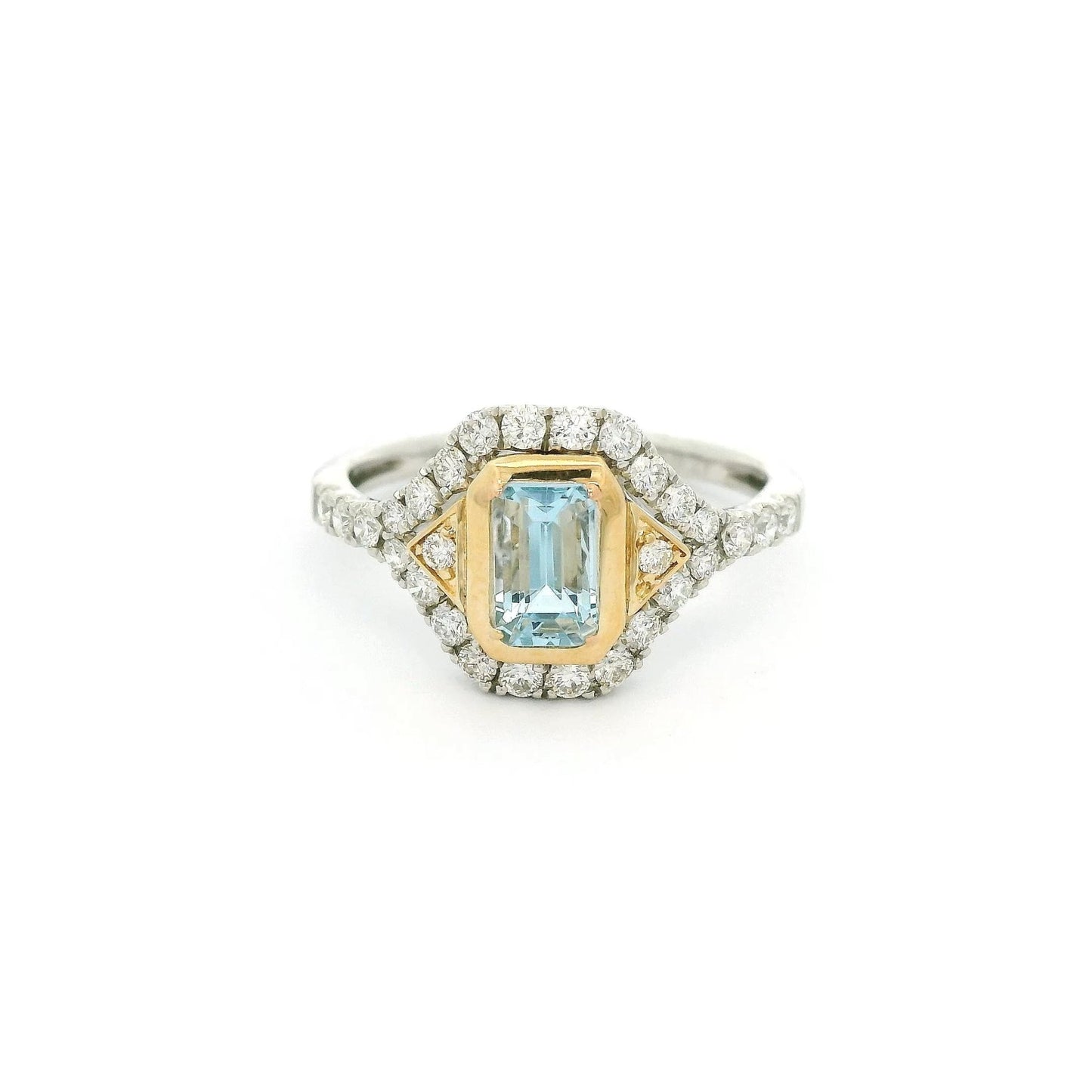 Emerald Cut Aquamarine & Diamond Ring - Forever Rox