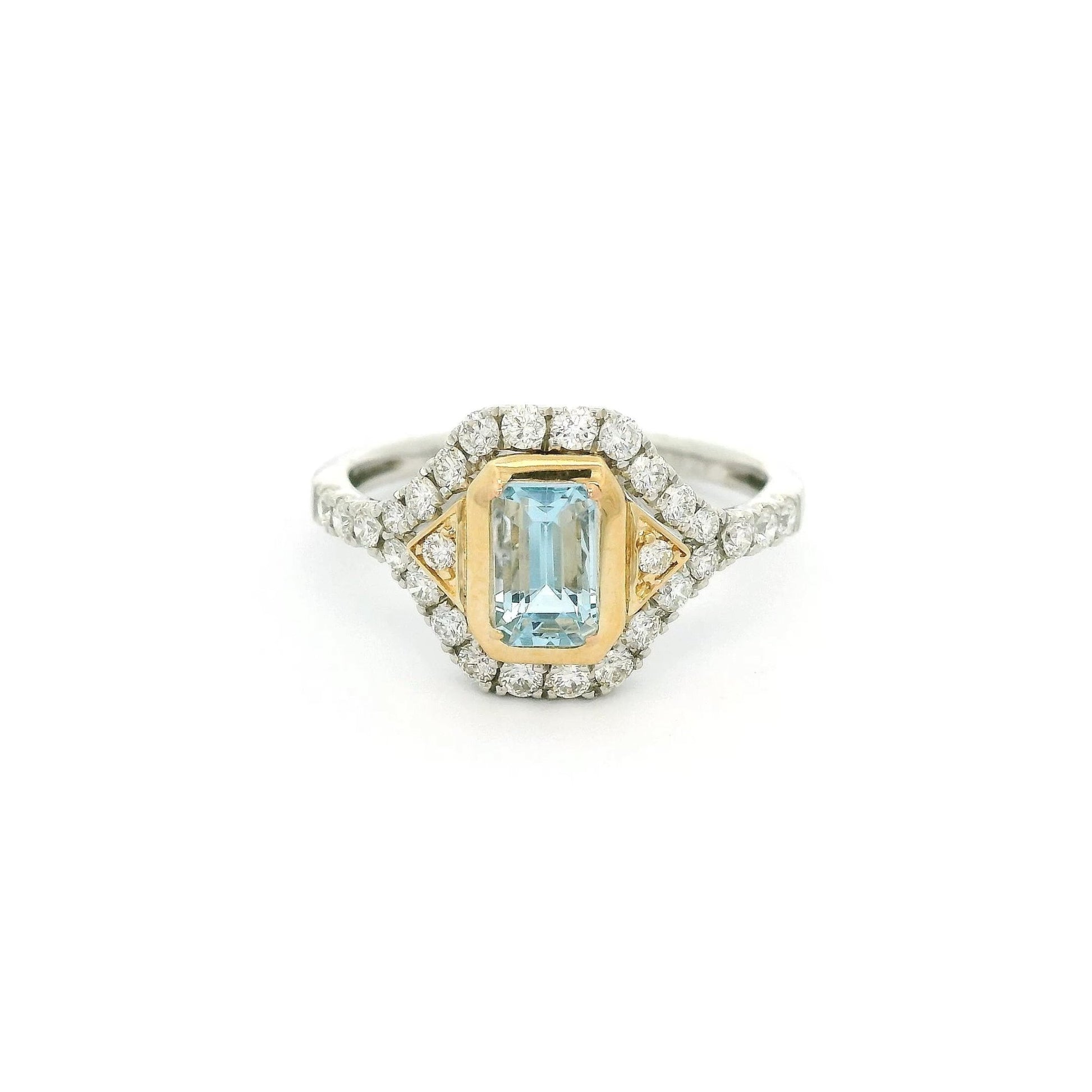 Emerald Cut Aquamarine & Diamond Ring - Forever Rox