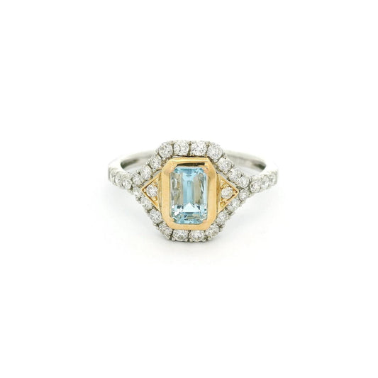 Emerald Cut Aquamarine & Diamond Ring - Forever Rox
