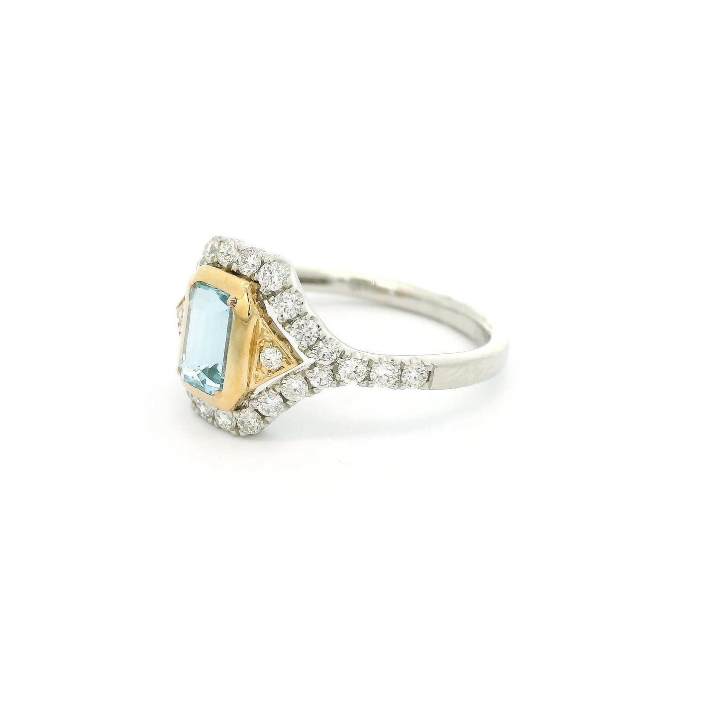Emerald Cut Aquamarine & Diamond Ring - Forever Rox