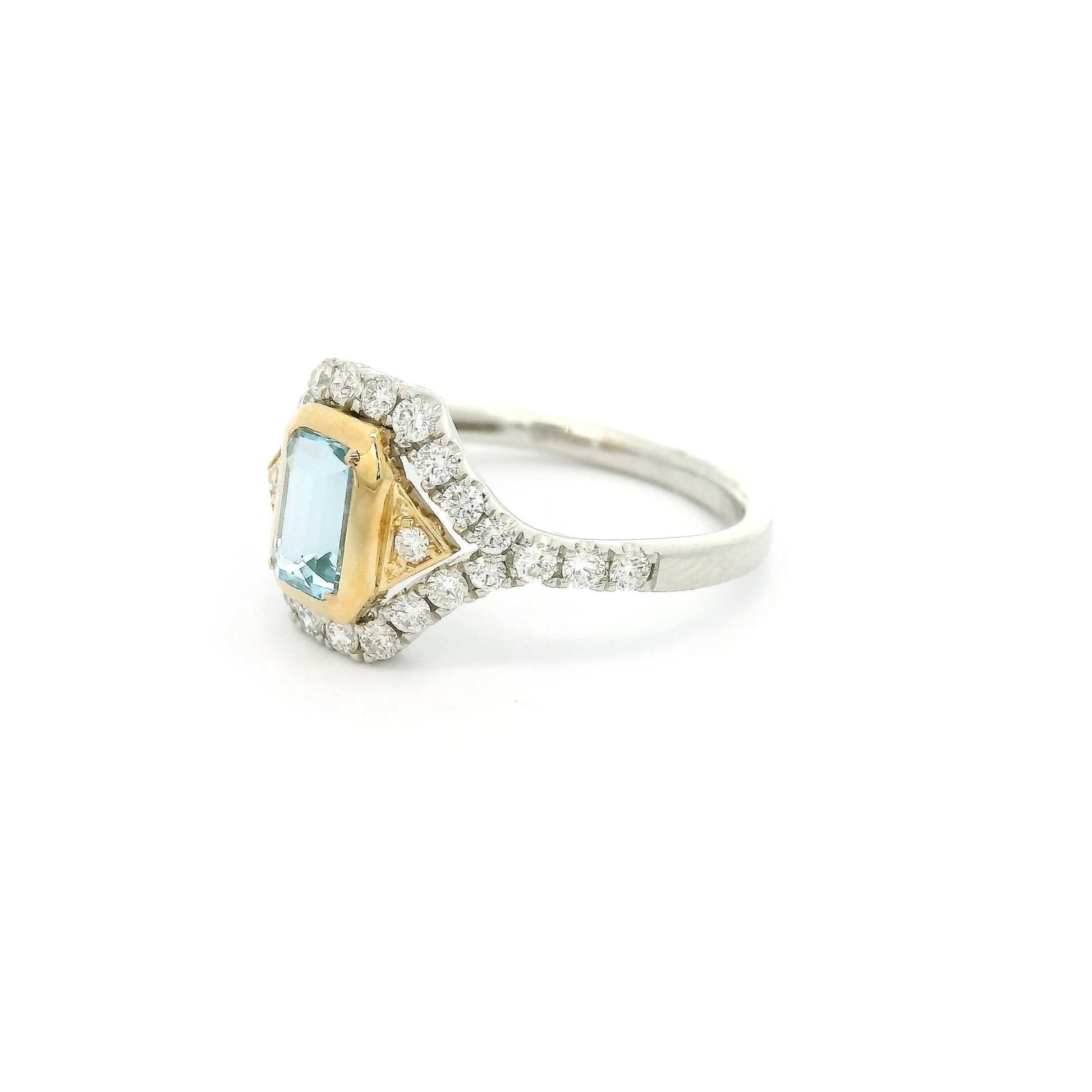 Emerald Cut Aquamarine & Diamond Ring - Forever Rox