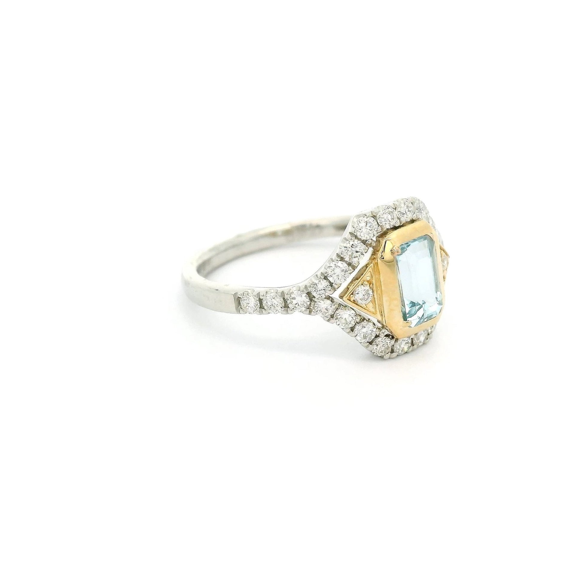 Emerald Cut Aquamarine & Diamond Ring - Forever Rox