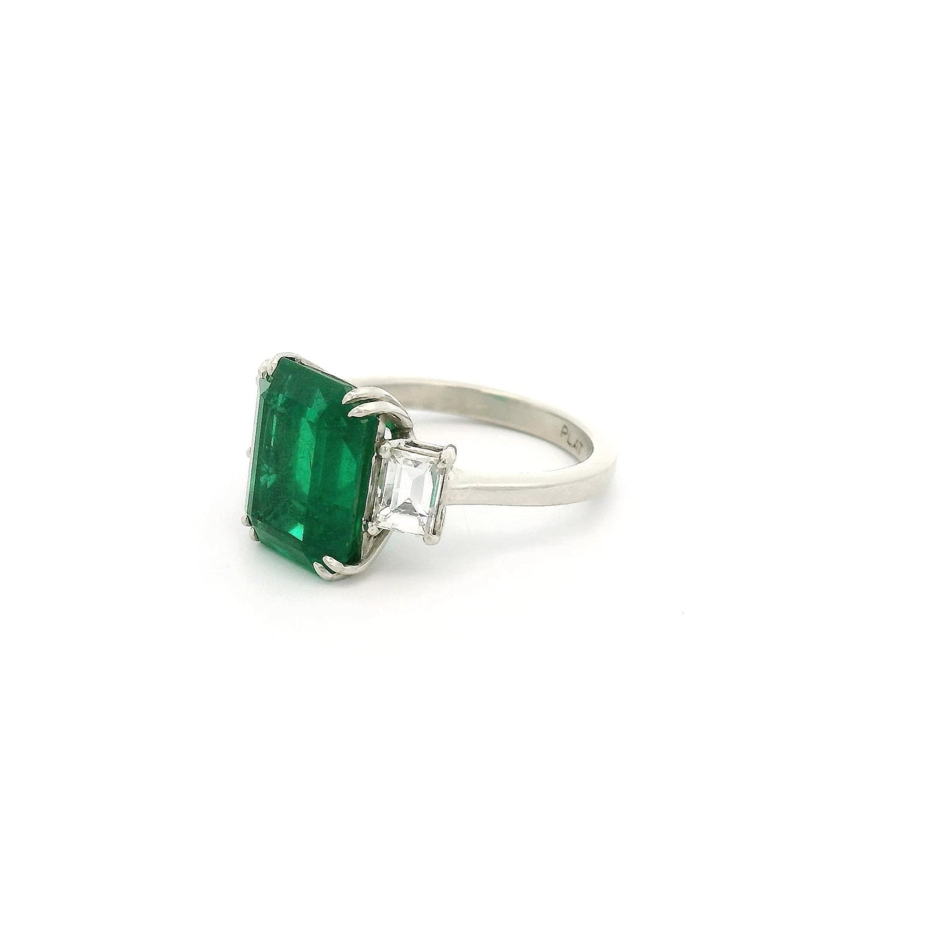 Emerald Cut Certified F1 Emerald & Emerald Cut Diamond Ring - Forever Rox Fine Jewelry