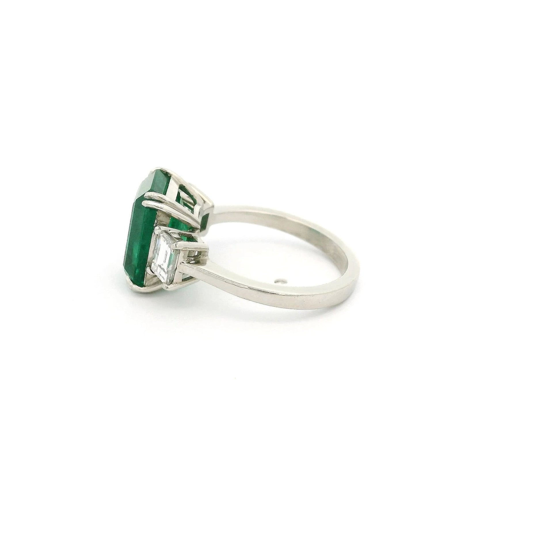 Emerald Cut Certified F1 Emerald & Emerald Cut Diamond Ring - Forever Rox Fine Jewelry